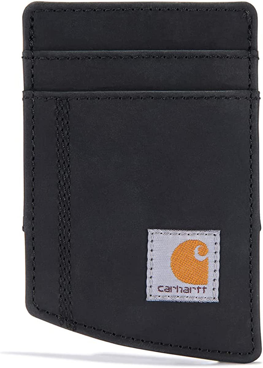Carhartt Front Pocket Wallets, Durable Canvas or Leather Wallet with & without Money Clip  Carhartt Saddle Leather (Black)  