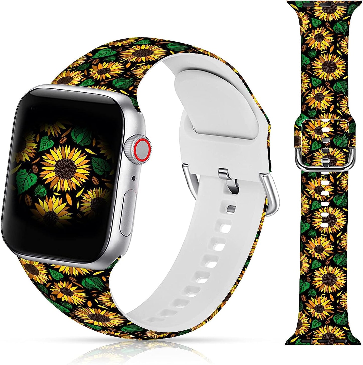 LAACO Silicone Sport Bands Compatible with Apple Watch 49Mm 45Mm 44Mm 42Mm 41Mm 40Mm 38Mm for Women Men Girls, Floral Design Replacment Strap for Iwatch SE Utral/Series 8/7/6/5/4/3/2/1  LAACO Daisy Flower 42mm/44mm/45mm/49mm 