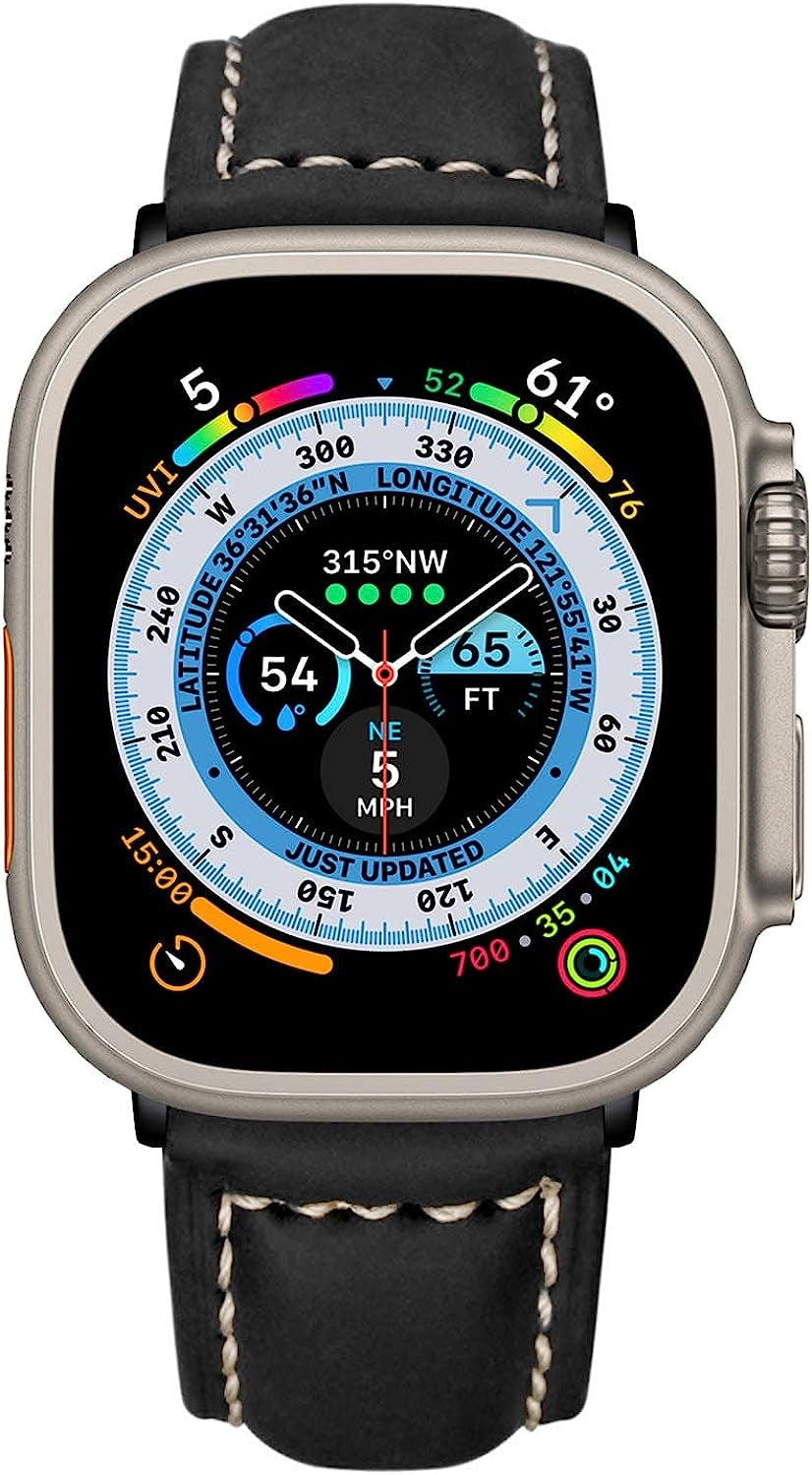 BOTOMALL Compatible with Apple Watch Ultra Band Leather 49/45/44/42Mm 41/40/38Mm Series 8 7 SE 6 5 4 3 2 1 Premium Vintage Leather Replacement Straps for Iwatch Men Women  BOTOMALL   