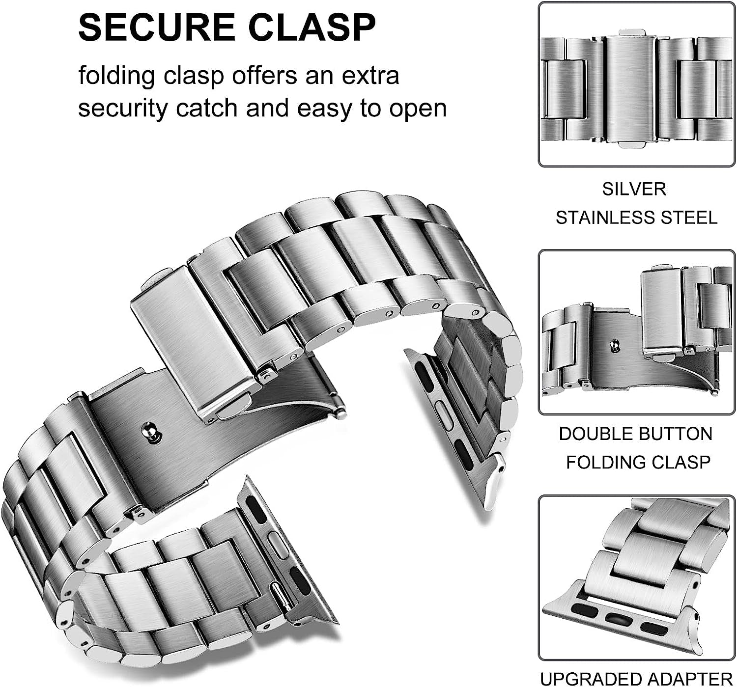 Trumirr Band for Apple Watch Series 8 7 41Mm Silver, Solid Stainless Steel Watchband Replacement Strap for Iwatch SE Series 8 7 6 5 4 3 2 1 41Mm 40Mm 38Mm  TRUMiRR   