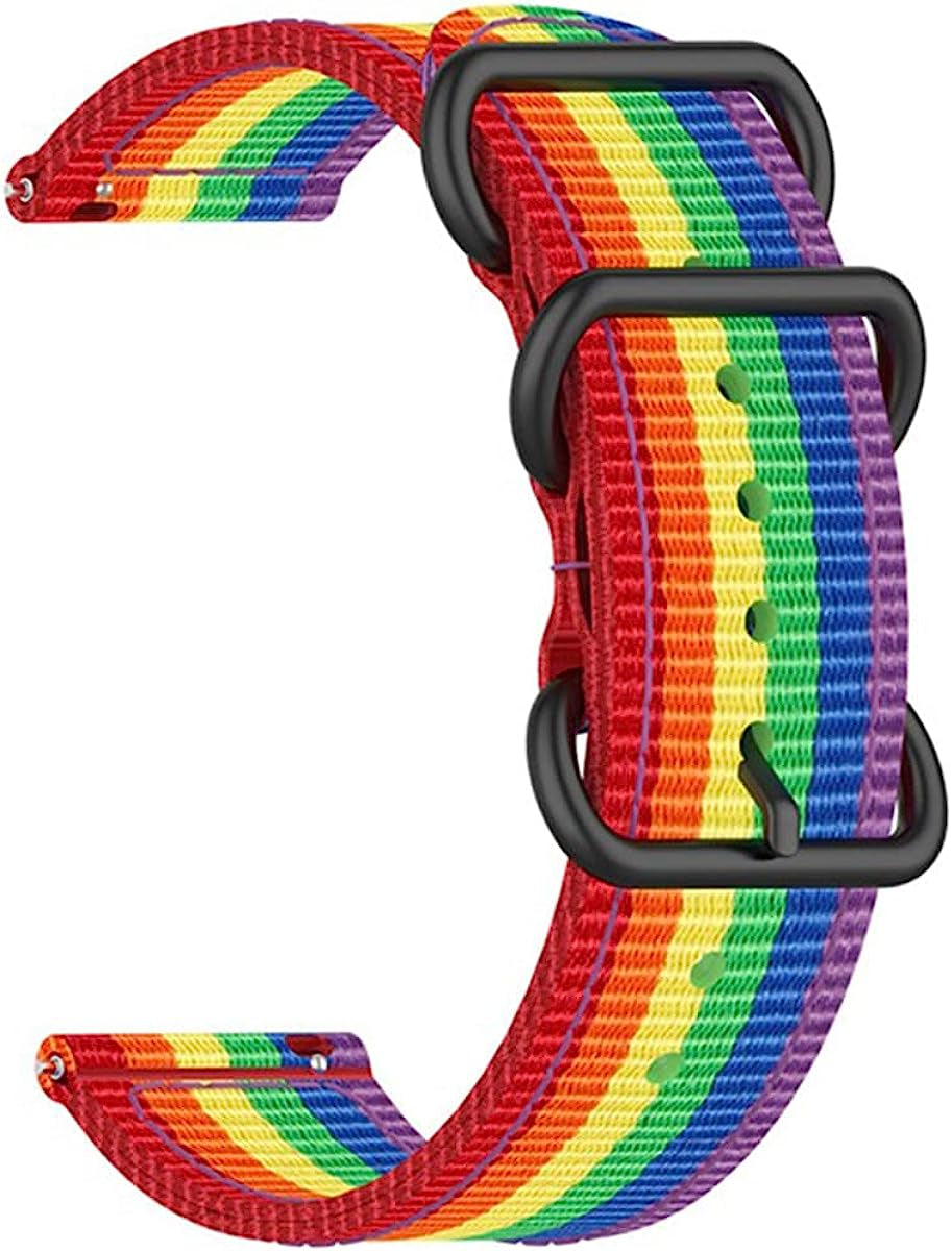 20Mm Watch Band Rainbow Pride for Samsung Watch 4 44Mm/40Mm/ Watch4 Classic 46Mm/42Mm,3 41Mm/42Mm/46Mm Galaxy Active 2 40Mm 44Mm/Gear Sport/S4/S2,Women LGBTQ Nylon Bands Replacement Quick Release for Garmin Accessories  NYKKOLA   