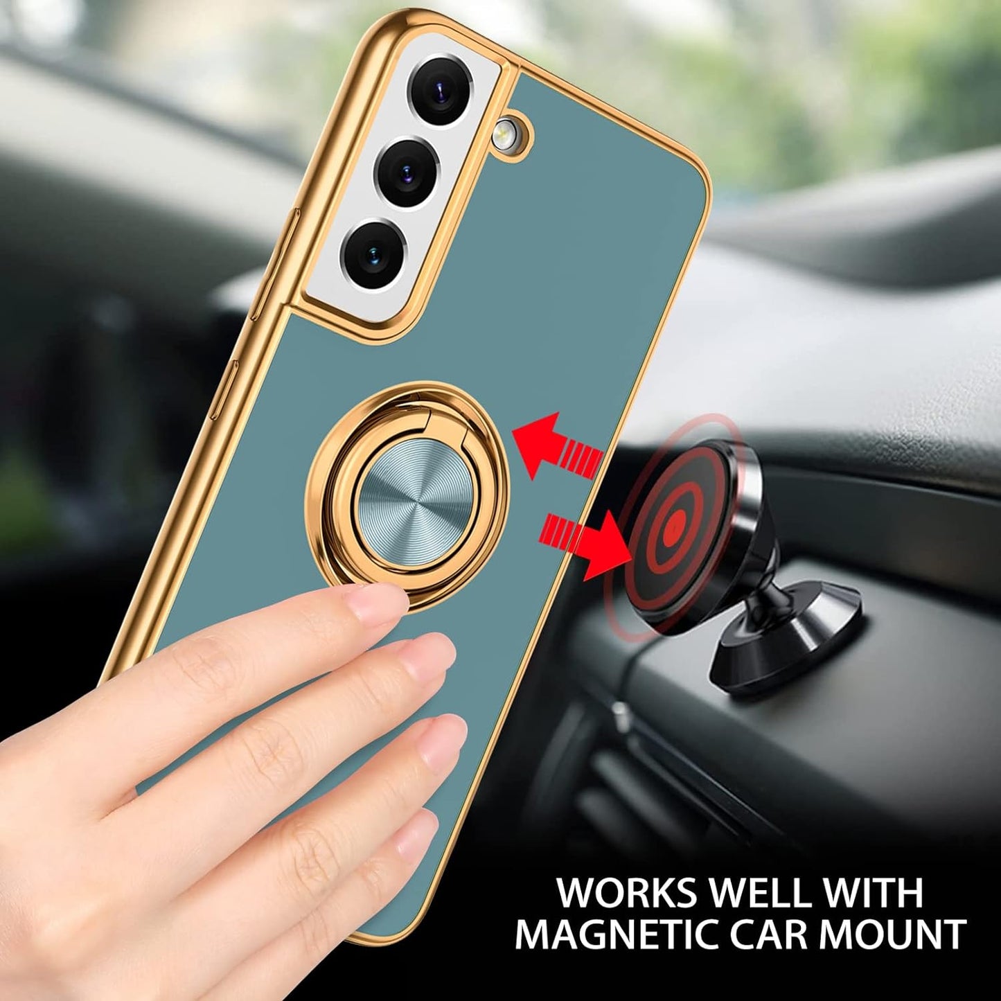 DUEDUE for Samsung Galaxy S21 plus Case with Ring Holder Kickstand 360 Degree Rotation Magnetic Car Finger Soft TPU Slim Cover Shockproof Protective Phone Case for Samsung S21 plus 6.7", Gray Green  DUEDUE   