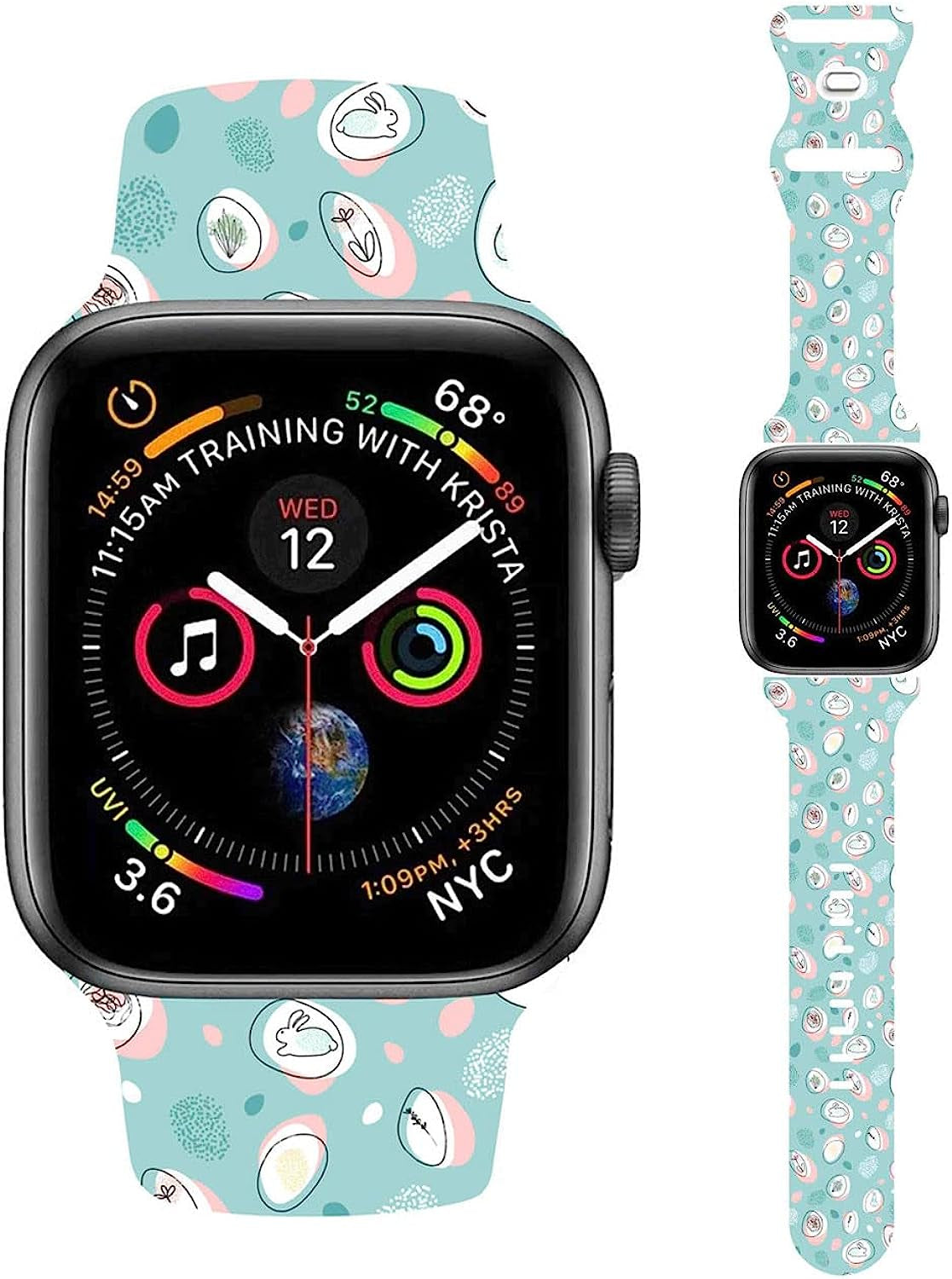 Easter Theme Bunny Rabbit Eggs Pattern Bands Compatible with Apple Watch 38Mm 40Mm 41Mm 42Mm 44Mm 45Mm 49Mm, Soft Silicone Sports Wristband Strap for Iwatch SE & Series 8/7/6/5/4/3/2/1  HYHMXB 09.Color 9 42mm/44mm/45mm M/L 