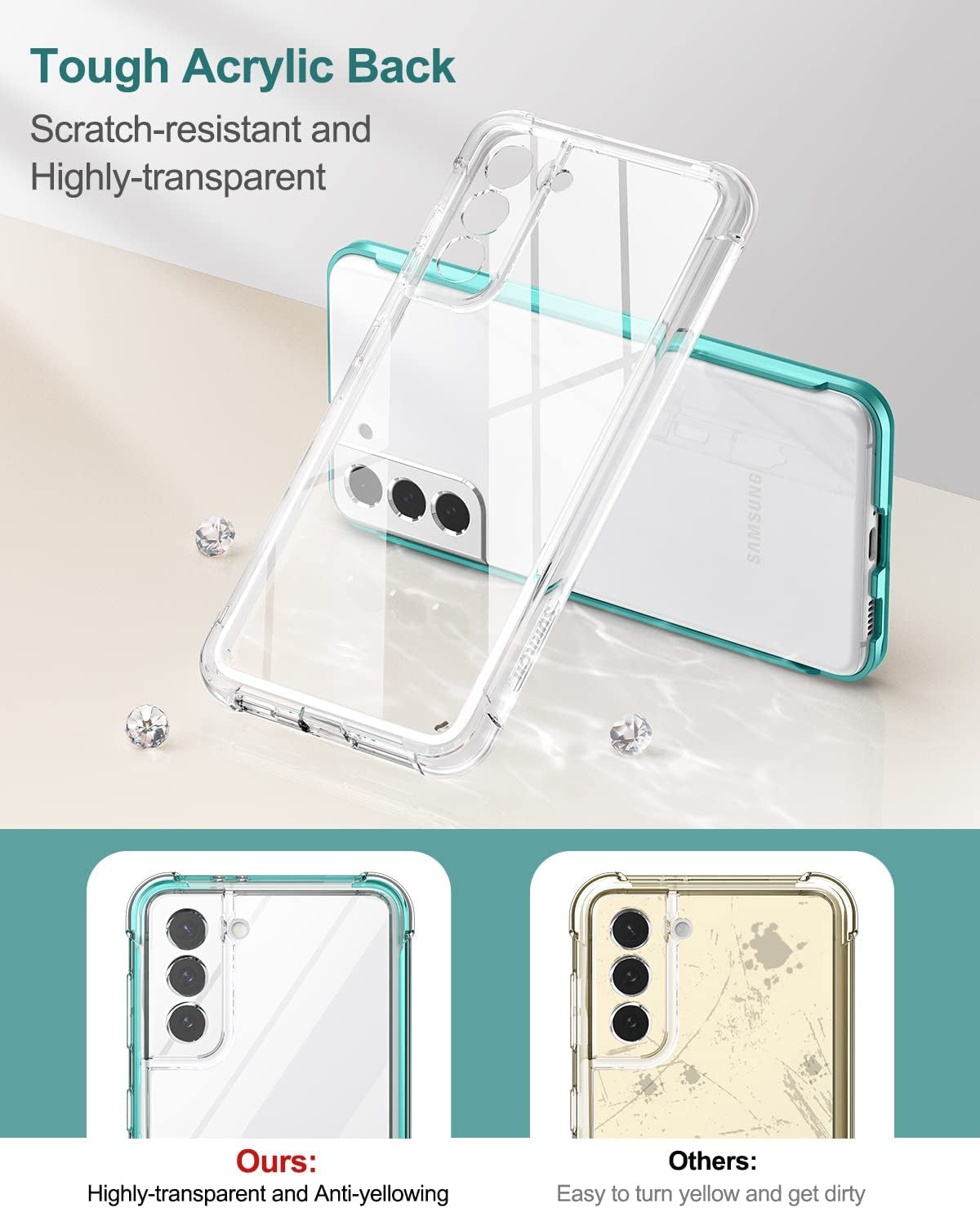 SURITCH for Samsung Galaxy S21+ plus Clear Case 6.7" (Only), [Built-In Screen Protector] Full Body Protective Hard Shell+Soft TPU Phone Case for Samsung S21 plus -(Green Edge)  SURITCH   