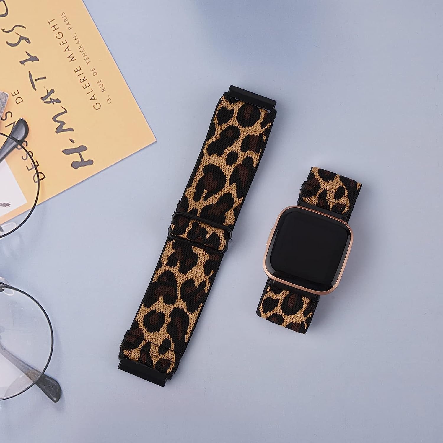 2 Pack Elastic Bands Compatible with Fitbit Versa 2 / Versa/Versa Lite/Versa SE for Women Men, Adjustable Nylon Sport Stretchy Wristband for Fitbit Versa/Versa 2 (Black+Leopard)  Meliya   