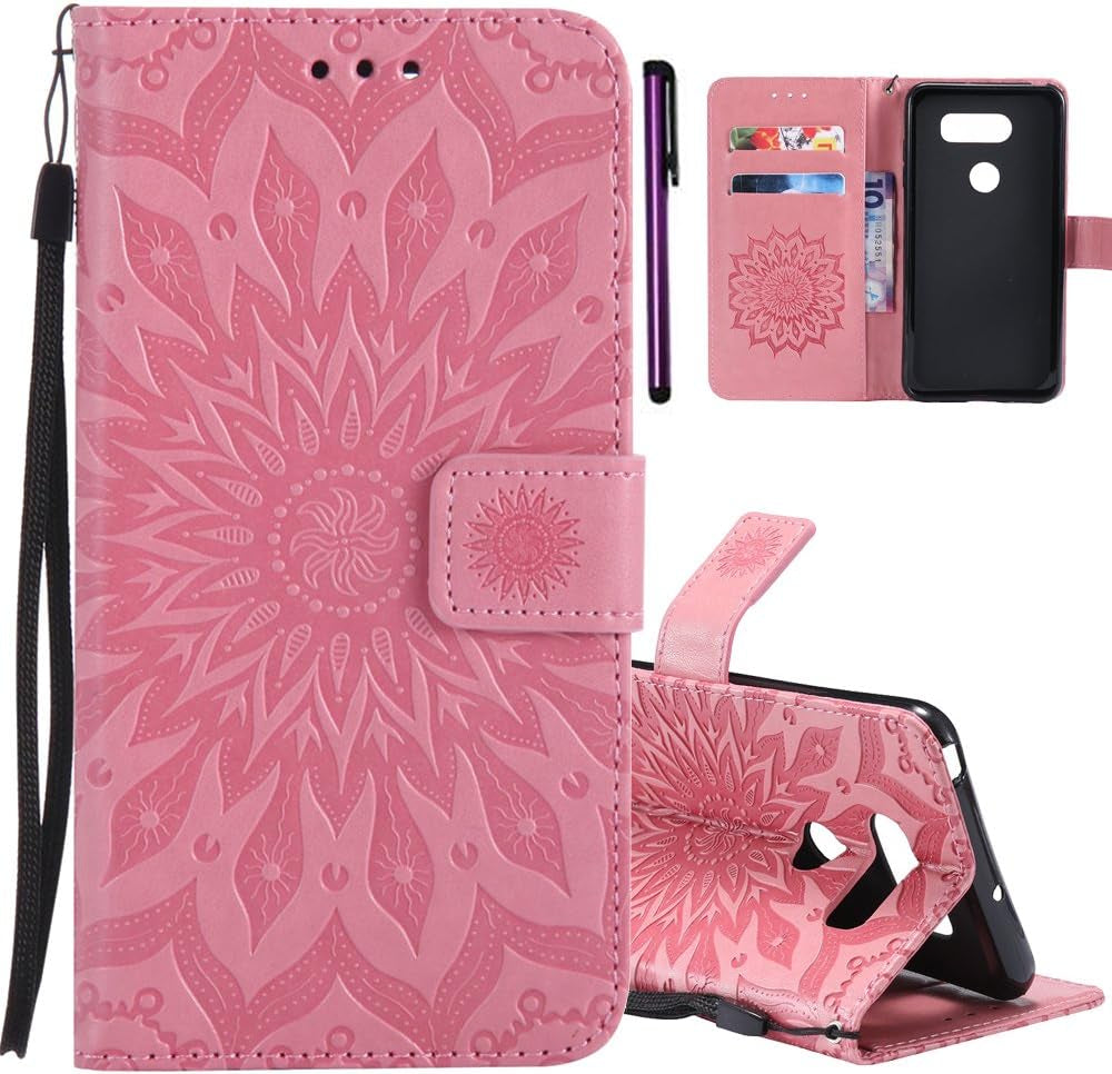 ISADENSER LG V30 Case LG V30S Case Sunflower Series as Case with Shockproof Kickstand Credit Card Holder Flip Magnetic Closure Protection Wallet Leather PU Case Cover for LG V30 plus Blue Sunflower  ISADENSER A] Kt-Sunflower Leather-4  