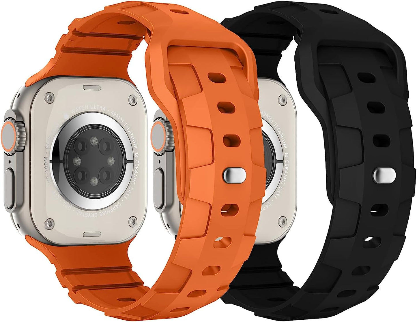 Sport Bands Compatible with Apple Watch Ultra Band 49Mm 45Mm 44Mm 42Mm for Men, Waterproof Silicone Wristbands Replacement Strap for Iwatch Series 8 7 6 5 SE Ultra, 2 Packs  Suitisbest Black/Orange 49mm/45mm/44mm/42mm 