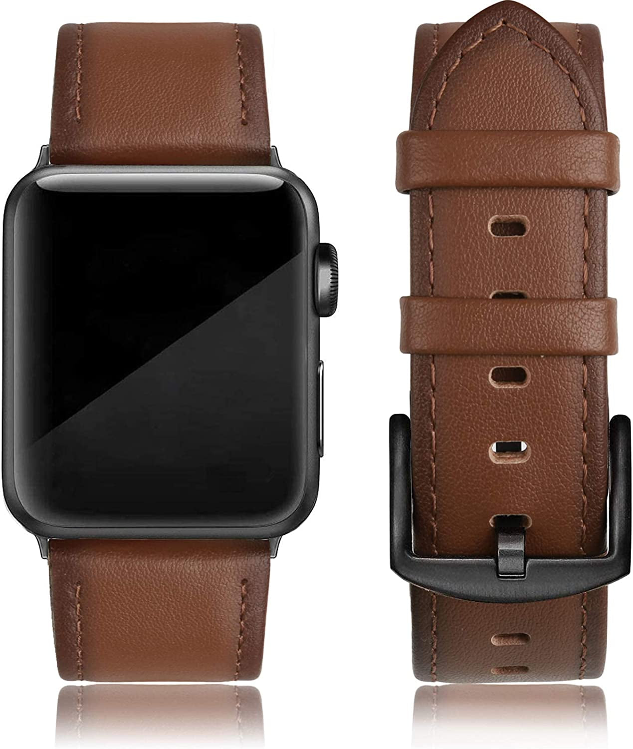 EDIMENS Leather Bands Compatible with Apple Watch 45Mm 42Mm 44Mm Band Men Women, Vintage Genuine Leather Wristband Replacement Band Compatible for Apple Watch Iwatch Series 8 7 6 5 4 3 2 1, SE Sports Retro Walnut  EDIMENS   