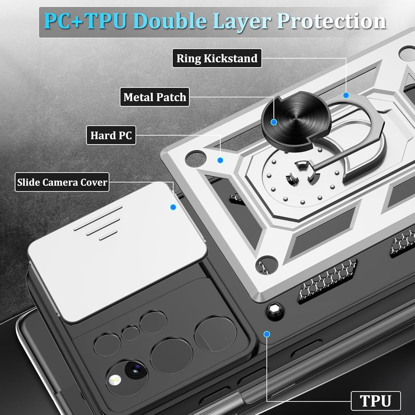 Compatible with Samsung Galaxy Note 20 5G Case,Samsung Note 20 Case with HD Screen Protector with Slide Camera Cover, 360°Rotation Ring Kickstand [Military Grade] Case for Galaxy Note 20,Silver  Gritup   