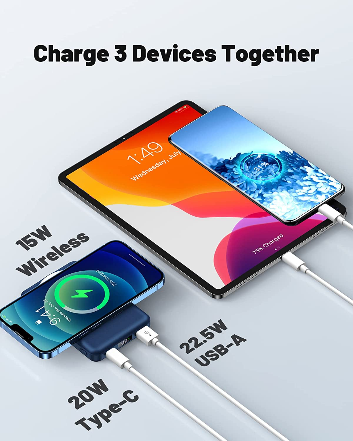 Yiisonger Magnetic Wireless Portable Charger, Foldable 10000Mah Battery Pack with USB-C Cable LED Display, Magnetic Power Bank 22.5W PD Fast Charging for Iphone 14/13/12/Pro/Mini/Pro Max（Dark Blue  Shenzhen Zhilianxintong Electronics Co., Ltd   