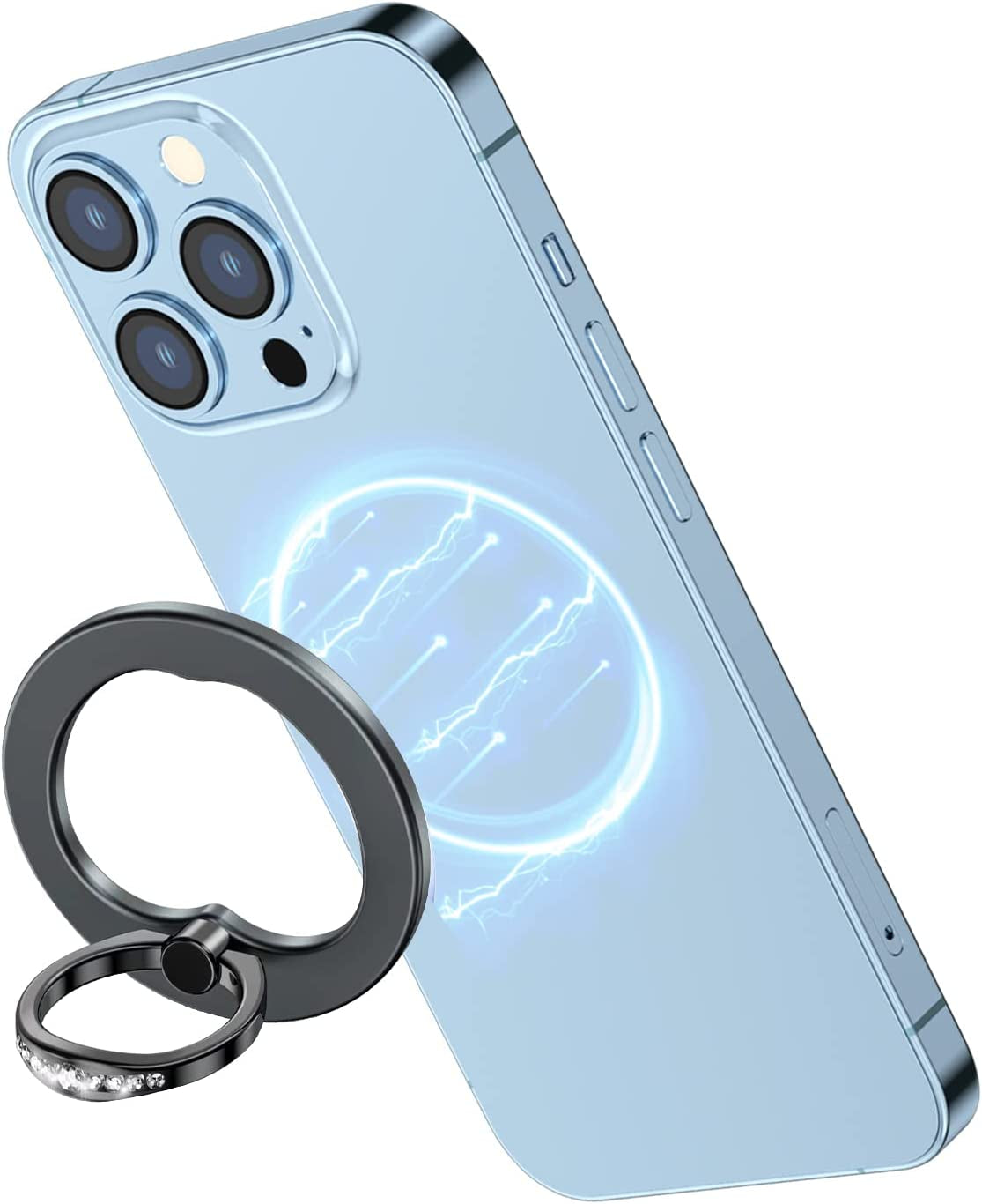 AUROX Magnetic Phone Ring Holder for Iphone 14 13 12 Magnetic Phone Grip for Magsafe Accessories 360° Rotation Adjustable Phone Finger Ring Stand【Removable for Wireless Charging】(Light Blue)  AUROX Grey  