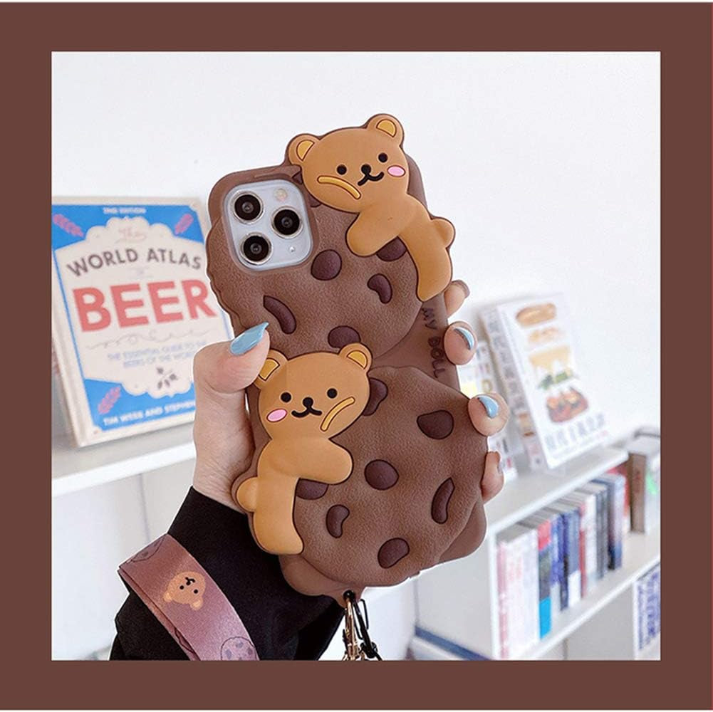 Yatchen for Iphone 12/12 Pro Case Cookie Bear Kawaii Phone Cases,Cute Iphone 12 Case with Strap Lanyard 3D Cartoon Bear Soft Silicone Protective Case Funny for Iphone 12 Pro Women Girls  Yatchen   