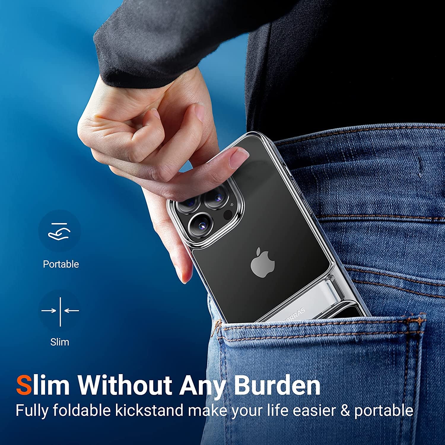 TORRAS Moonclimber Compatible for Iphone 12 Pro Max Case [5X Military Armor-Level Shockproof][Three Stand Ways] Slim Hard Phone Case with Kickstand 6.7’’-Clear  TORRAS   