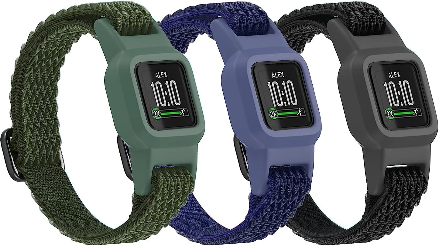 Vanet 3 Pack Compatible with Garmin Vivofit Jr 3 Bands for Kids, Soft Silicone Sport Breathable Bands Adjustable Replacement for Girls Boys  Vanet Black+Army Green+Blue  