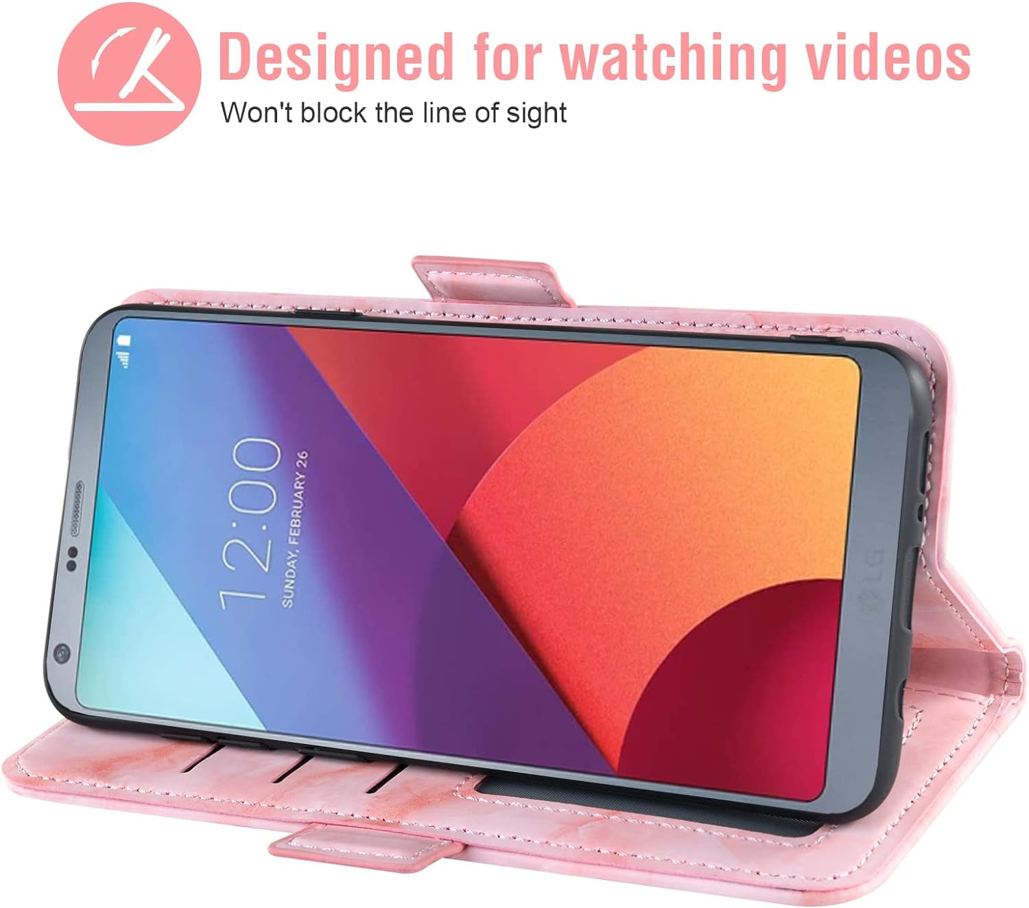 Asuwish Compatible with LG G6 Case and Tempered Glass Screen Protector Cell Accessories Card Holder Slot Kickstand Marble Wallet Phone Cover for LGG6 Thinq LG6 Thin Q G 6 plus G6+ 6G VS988 H872 Pink  Asuwish   