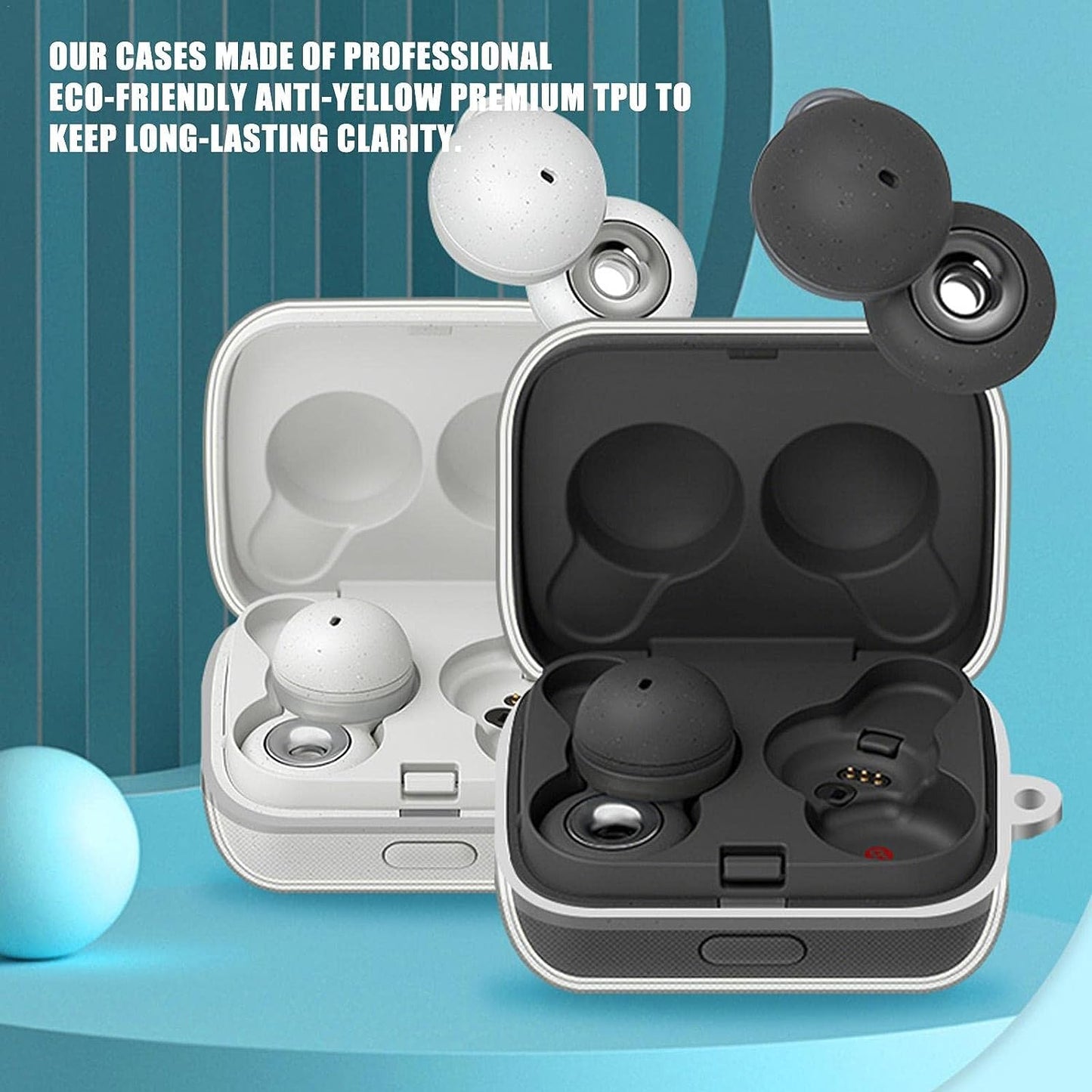 Aeihevo [2-Pack] Transparent Case Cover for Sony Linkbuds WF-L900 | Shockproof Full Body Protection Sleeve Skin Cover | Soft TPU Clear Cover with Carabiner for Wireless Earbuds  Aeihevo   