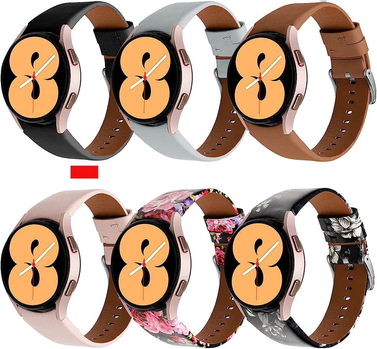 Genuine Leather Bands Compatible for Samsung Galaxy Watch 4 Band 40Mm 44Mm,20Mm Adjustable Sport Replacement Watch Band Straps for Galaxy Watch 4 Classic Band 42Mm 46Mm Women Men  通用   