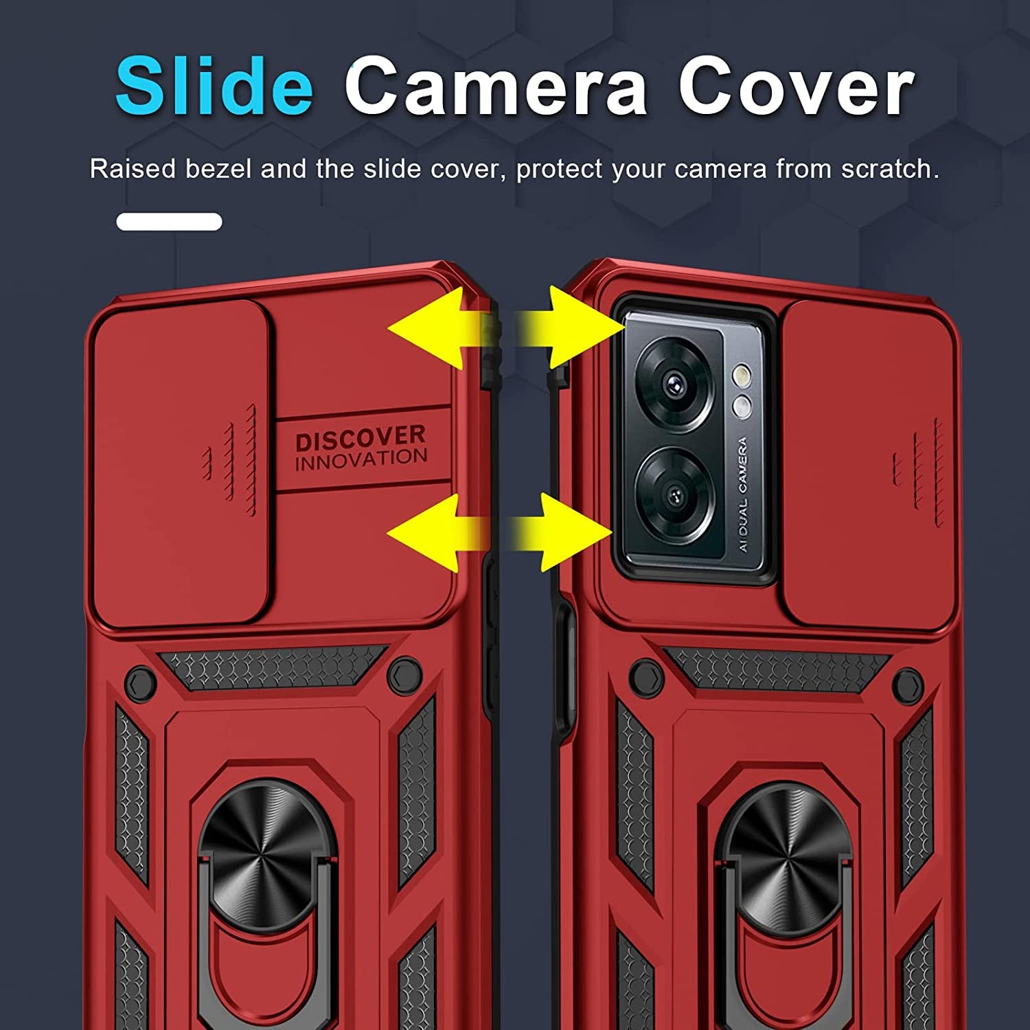 Janmitta Oneplus Nord N300 5G Case Built in Slide Camera Lens Cover and Screen Protector,Heavy Duty Shockproof Full Body Protective Phone Cover,Built in Finger Ring Stable Holder Kickstand,2022 Red  Janmitta   