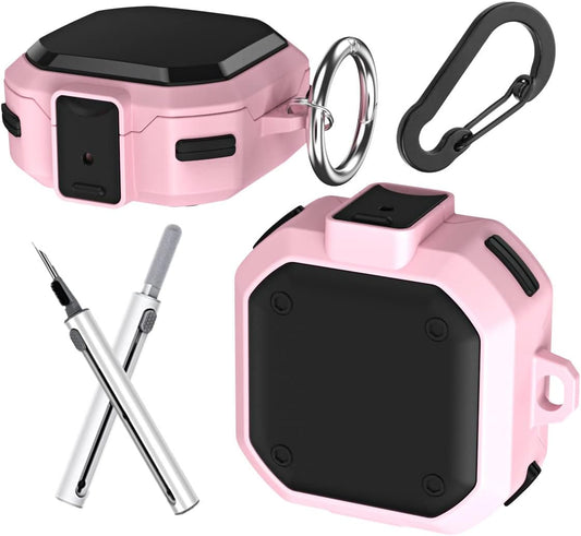 [With Lock] for Samsung Galaxy Buds2 Pro/Galaxy Buds 2/Galaxy Buds Pro/Galaxy Buds Live Case with Cleaning Pen Kit and Keychain Men Women Protective Armor Case Cover for Samsung Earbuds Case (Pink)  YQGFashbf04   