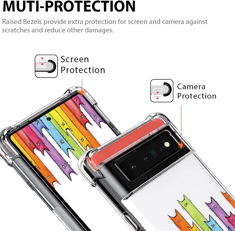 BEIMEITU for Google Pixel 6 Clear Case Kids Cute Cat Colored, Women Girls Kids Cartoon Cat Pattern Lovely Case Cover, Shockproof Protect Girly Phone Case for Google Pixel 6 6.4"  BEIMEITU   