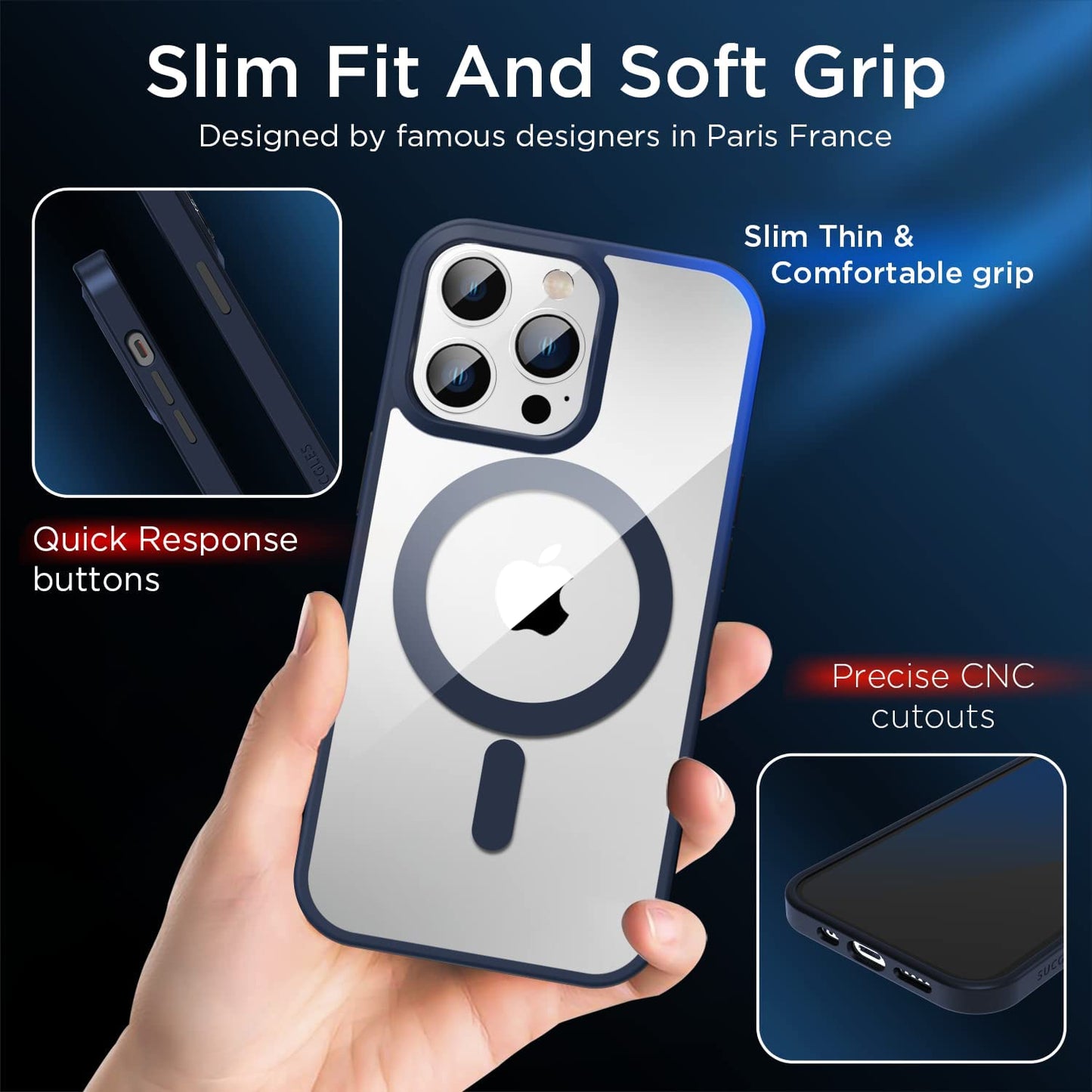 [2023 New] for Iphone 14 Pro Case with Magsafe, [Strong Magnet] [Non-Yellowing] [Military Grade Protection] Magnetic Slim Fit Bumper Mag Safe Thin Phone Cover for (Apple 14Pro, Clear Blue)  Gotrays Gavin LLC   