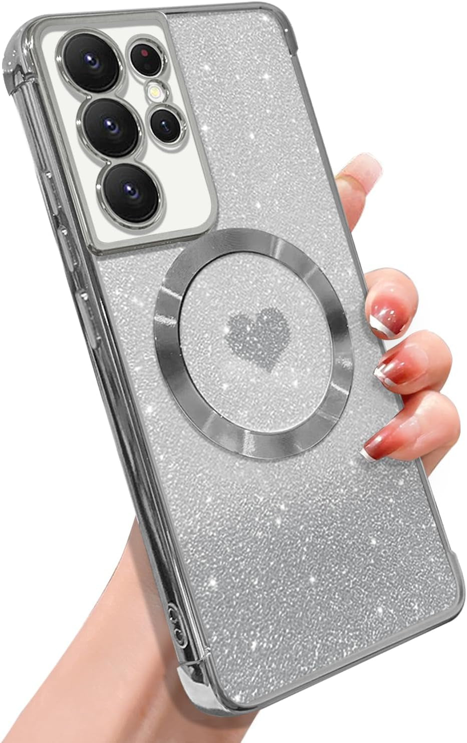 ZONRW for Samsung Galaxy S22 plus Case Magnetic,For Women Girl Soft Luxury Plating Bling Gradient Glitter Cute Heart Compatible with Magsafe,With Camera Lens Protection Clear Phone Cover 6.6”-Blue  ZONRW Silver Samsung Galaxy S21 Ultra 