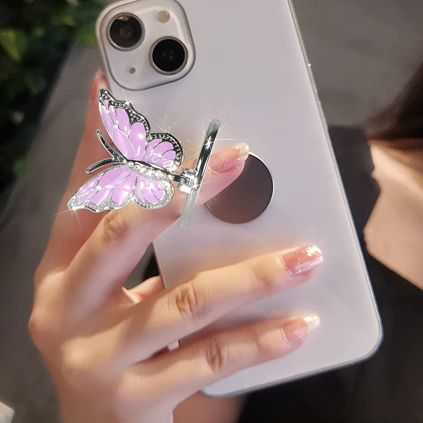 LSL Cute Butterfly Cell Phone Ring Holder 360°Rotation Metal Finger Stand Kickstand Universal Compatible with Iphone Samsung Galaxy LG Google Pixel Ipad Three Pack Pink Blue Purple Pretty Butterfly  LSL Purple  