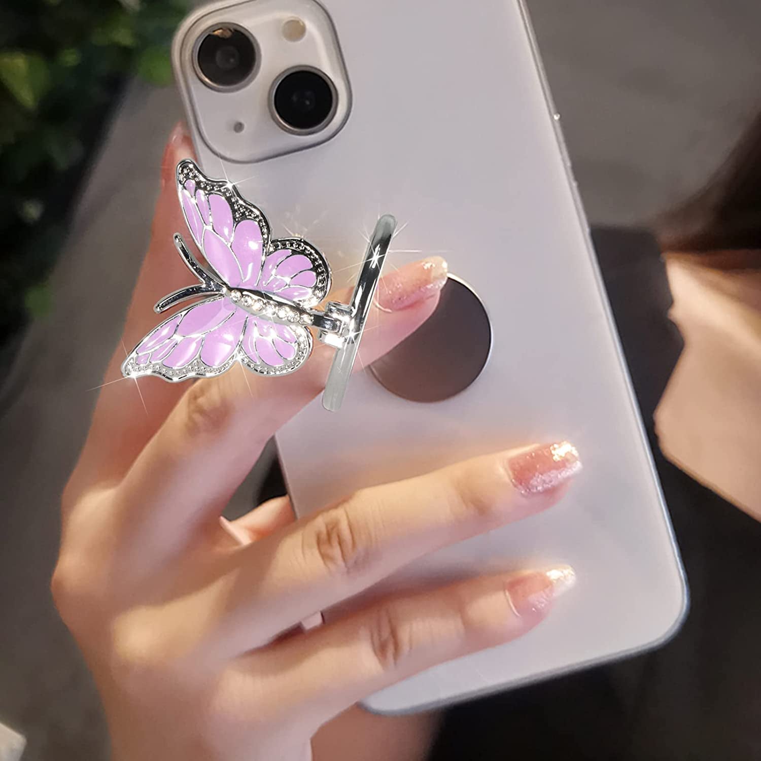 LSL Cute Butterfly Cell Phone Ring Holder 360°Rotation Metal Finger Stand Kickstand Universal Compatible with Iphone Samsung Galaxy LG Google Pixel Ipad Three Pack Pink Blue Purple Pretty Butterfly  LSL Purple  