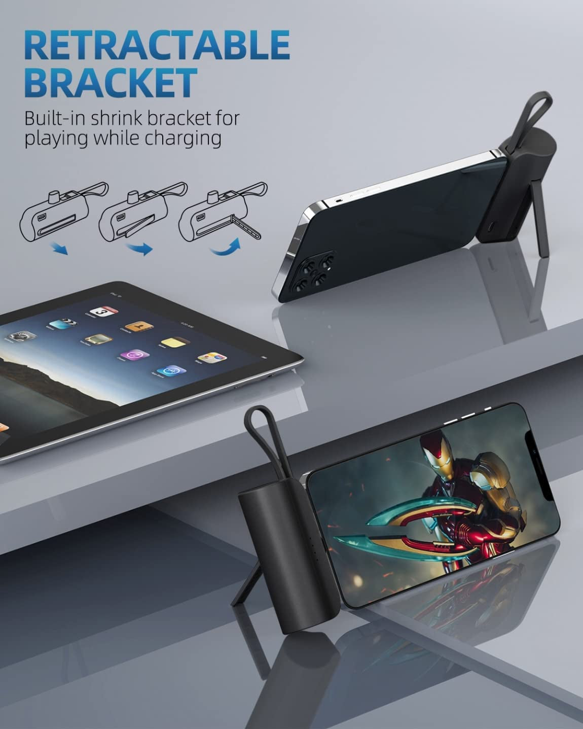 Abnoys Portable-Charger-Power-Bank - 8000Mah Ultra Compact Portable Phone Charger 5V3A Output Battery Pack Built-In Type-C Cable and Cell Phone Holder Compatible with Iphone and Samsung, Etc.(Black)  Dongguan Junboshi Electronic Technology Co.,Ltd   