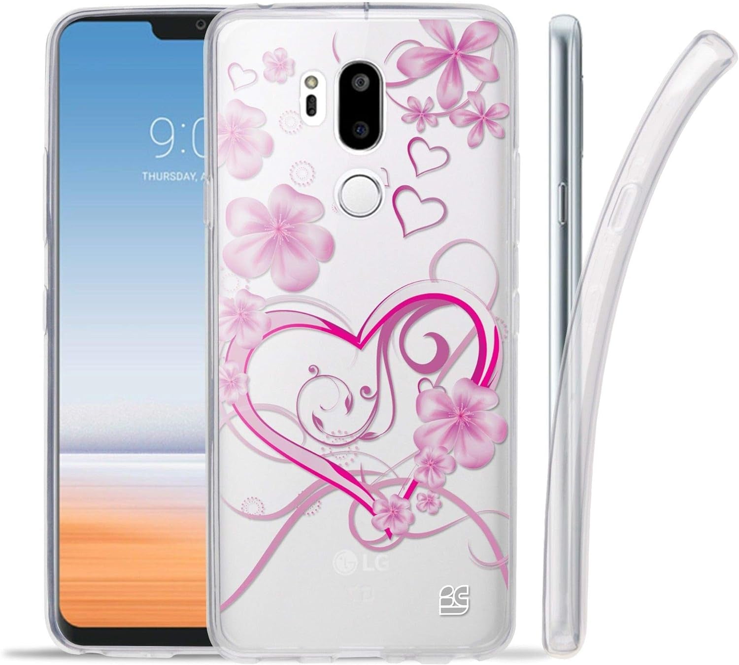 Goldenbeetle GB Flexible TPU Ultra Lightweight Cover [Scratch-Proof] Gel Skin Case Compatible with LG G7 Thinq / G7+ G710 (White Rosy Heart)  GoldenBeetle   