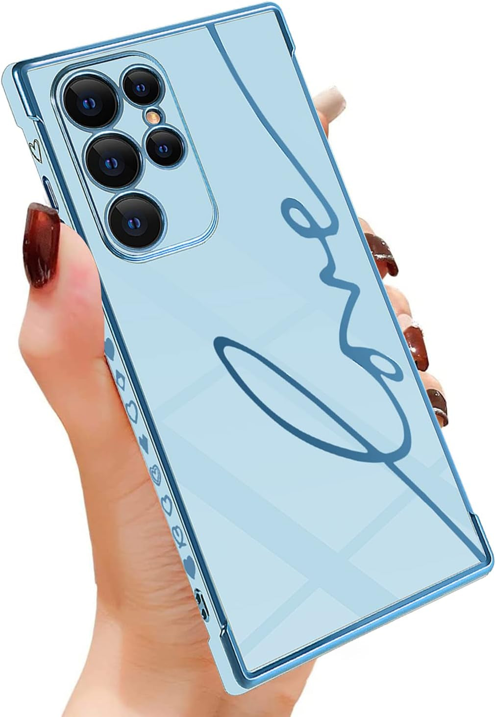 Eiyikof Compatible for Samsung Galaxy S20 FE 5G 6.5" Case with Cute Side Love Heart and Plating Love Letter Pattern Case for Women Girls Shockproof Soft TPU Full Camera Lens Protection Case-Pink  Eiyikof Blue Samsung Galaxy S22 Ultra Case 