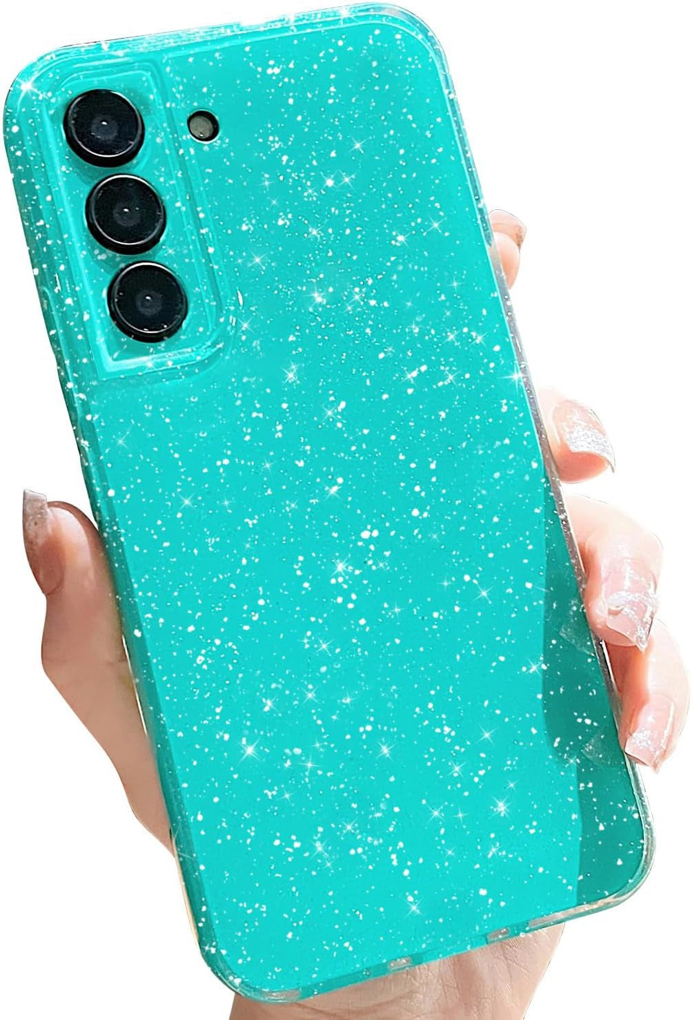 MINSCOSE Compatible with for Samsung Galaxy S22 plus Case,Cute Neon Bright Color,Glitter Bling Thin Slim Shockproof Silicone Sparkly Case, Soft TPU Phone Case for Women Girl-Black  MINSCOSE Mint Green S22 