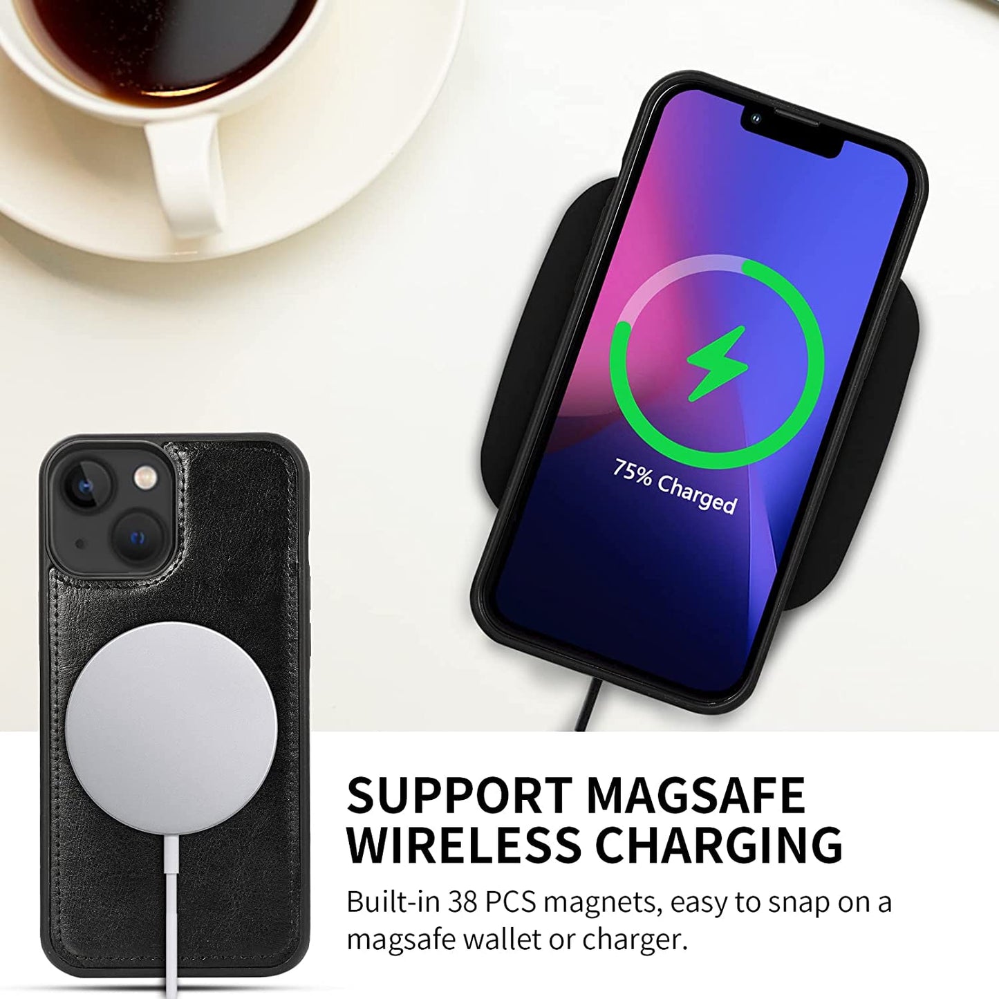 CASEOWL Compatible for Iphone 14 plus Case Wallet, Support Magsafe Charger, Magnetic Detachable Folio Leather Lanyard Wallet Case with 9 Card Slots[Rfid Blocking], Strap, TPU Case for Man Women-Black  CASEOWL   