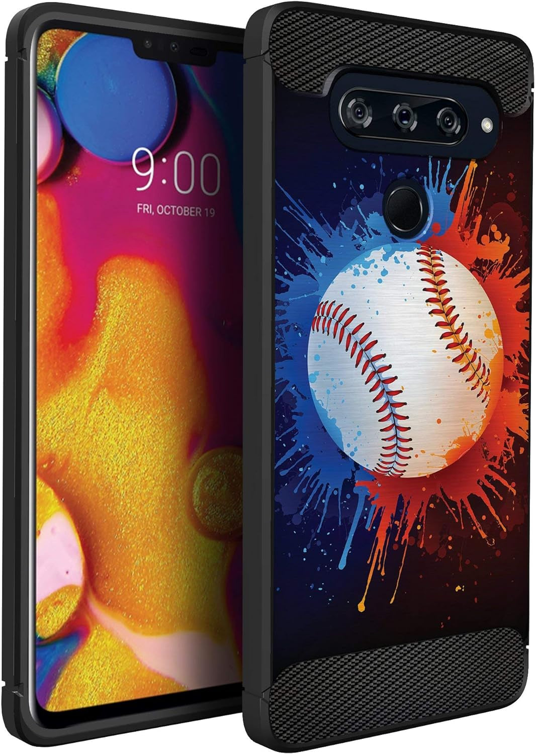 Casesondeck Sports Case Compatible with LG V40 Thinq- Flex Max Matte TPU Perfect Fitted Case Slim and Elegant (Soccer Fire)  CasesonDeck Baseball  