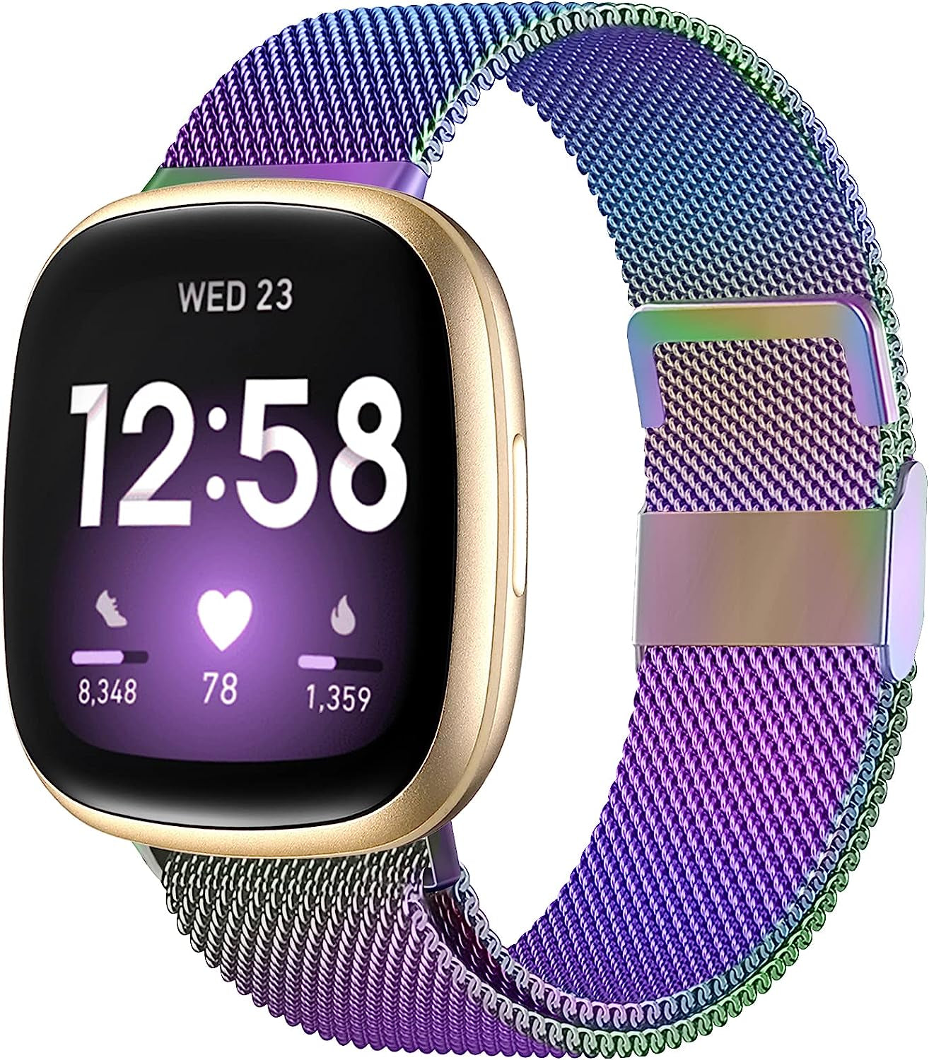 ZWGKKYGYH Bands Compatible with Fitbit Sense Versa 3 Versa 4 and Sense 2 Smartwatch Women Men, Stainless Steel Metal Mesh Magnetic Band Replacement for Sense/Sense 2/Versa 3/Versa 4, Small Champagne  ZWGKKYGYH Colorful L: 6.7" - 9.0" 