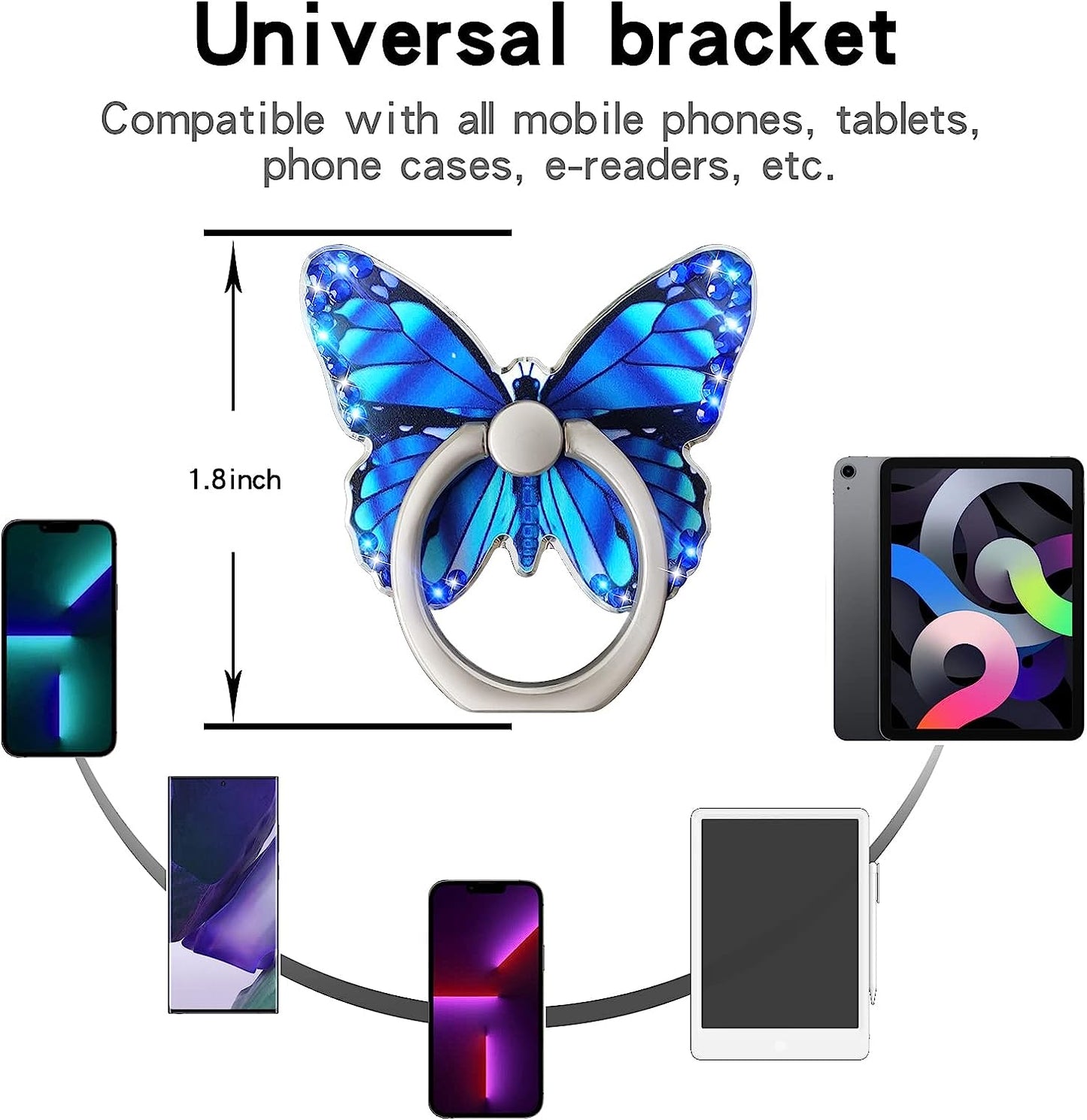 Cavdycidy Bling Metal Cute Butterfly Cell Phone Ring Holder 360°Rotation Finger Stand Kickstand Universal Compatible with All Smartphone(Diamond Deep Blue)  Cavdycidy   