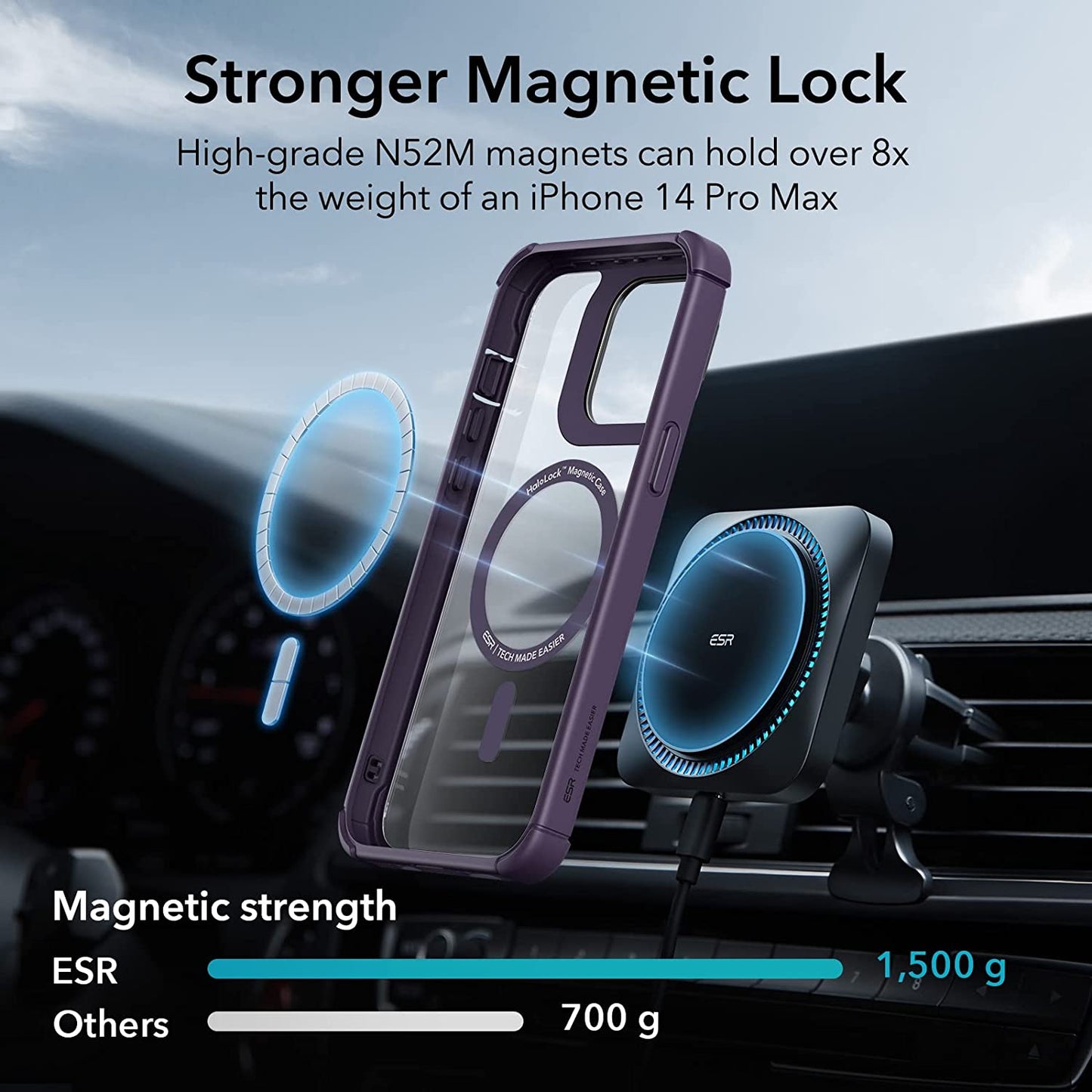 ESR for Iphone 14 Pro Max Case, Magsafe Compatible, Full Body Shockproof Case, Military-Grade Protection, Magnetic Phone Case for Iphone 14 Pro Max, Shock Armor Kickstand Case (Halolock), Clear Purple  Electronic Silk Road Corp   