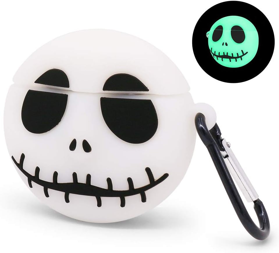 YONOCOSTA Cute Airpods Case, Airpods 2 Case, Cool Funny Noctilucent White Skull Shaped Full Protection Shockproof Soft Silicone Charging Case Cover Skin with Keychain for Airpods 1&2  Yonocosta Inc   