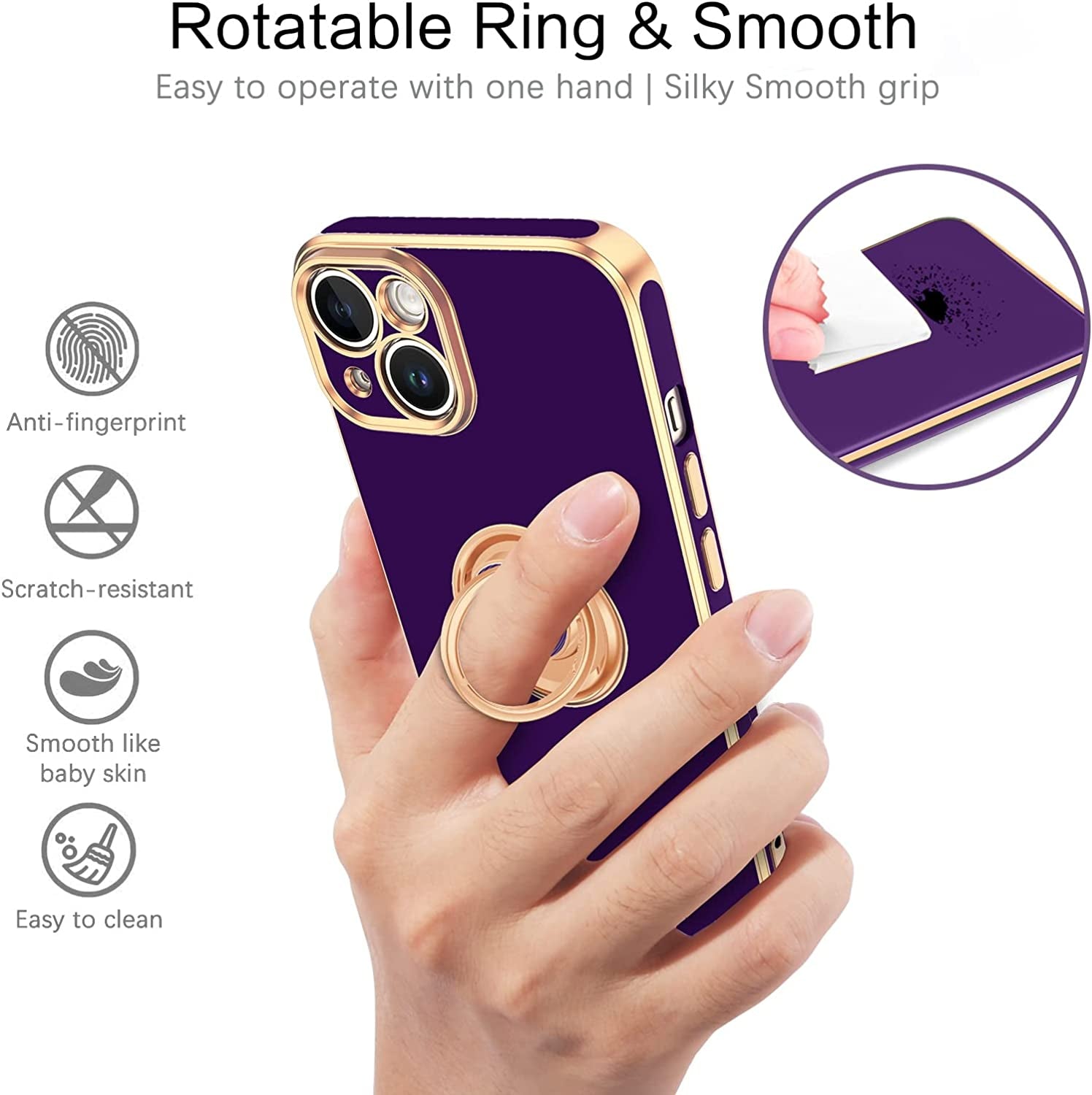 VENINGO Iphone 14 Case,Phone Cases for Iphone 14,Slim Fit Soft 360° Ring Holder Kickstand Magnetic Car Mount Supported Easy Clean Shockproof Protective Cover for Apple Iphone 14 6.1" 2022, Deep Purple  VENINGO   