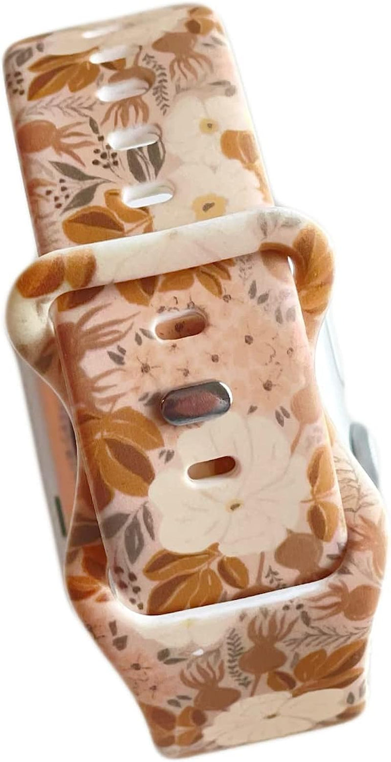 Flora Floral Forest Boho Brown Smart Watch Band for Apple Watch Series 1, 2, 3, 4, 5, 6, 7, 8, Model 38Mm/40Mm/41Mm/42Mm/44Mm/45Mm/49Mm, Active Sport Watch Band for Men and Women  Tweedle Dee Designs   