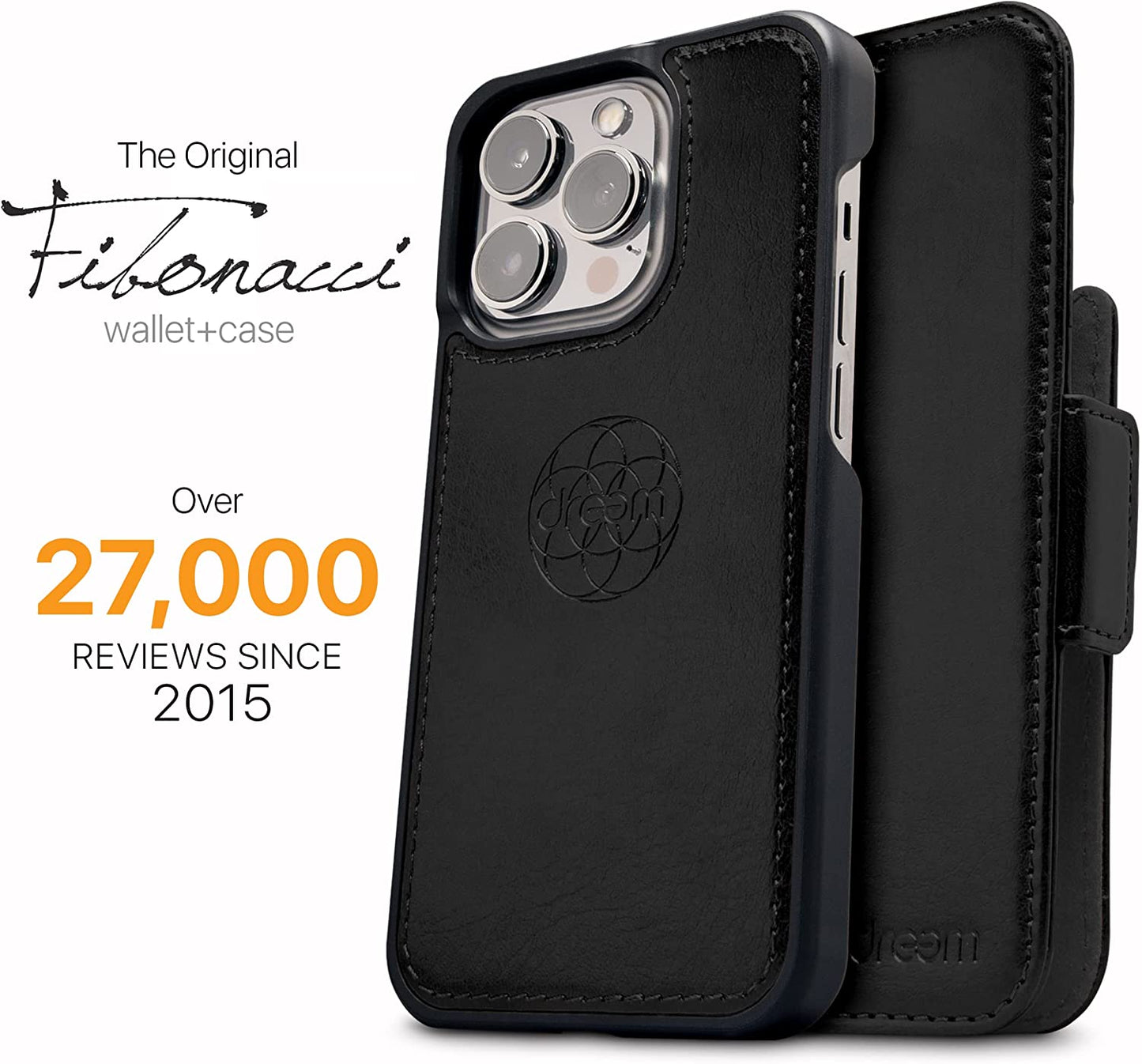 Dreem Fibonacci 2-In-1 Wallet Case for Apple Iphone 14 plus - Luxury Vegan Leather, Magnetic Detachable Shockproof Phone Case, RFID Card Protection, Magsafe Compatible - Black  dreem   