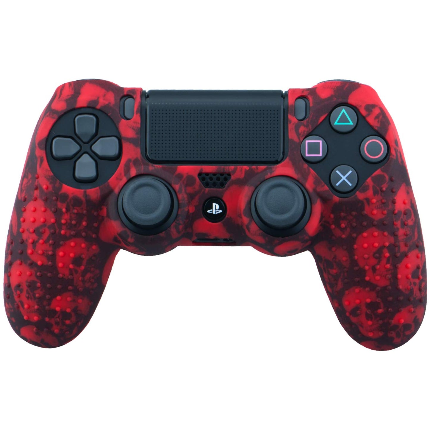 9Cdeer 1 Piece of Silicone Studded Water Transfer Protective Sleeve Case Cover Skin + 8 Thumb Grips Analog Caps + 2 Dust Proof Plugs for Ps4/Slim/Pro Dualshock 4 Controller, Skull Red  9CDeer   
