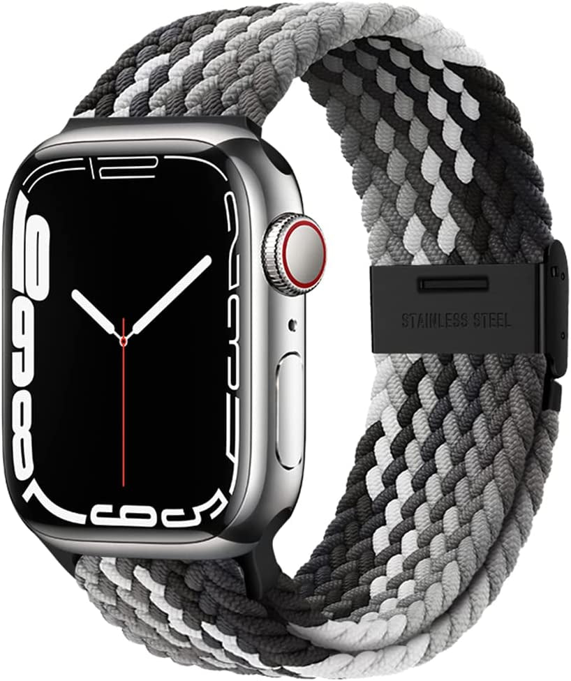 Qimela Compatible with Apple Watch Band 49Mm 45Mm 44Mm 42Mm,Stretchy Sport Solo Loop Strap with Adjustable Buckle,Elastic Nylon Braided Wristband for Iwatch Series 8 7 6 SE 5 4 3 2 1 Ultra,Women Men  FS-TECH Dark Chocolate 42mm/44mm/45mm/49mm 