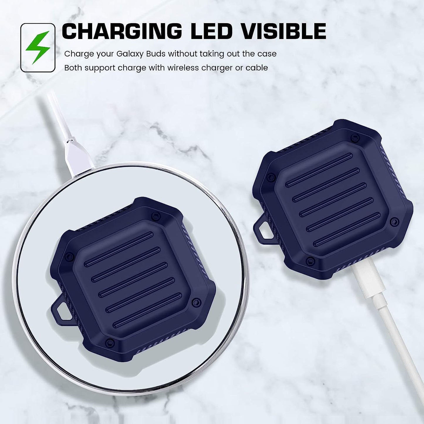 Maxjoy Galaxy Buds Live Case Cover Full Protection TPU Earbud Protective Case Compatible for Samsung Galaxy Buds Live Earbuds Charging Case with Carabiner Led Visible (Navy Blue)  Maxjoy   