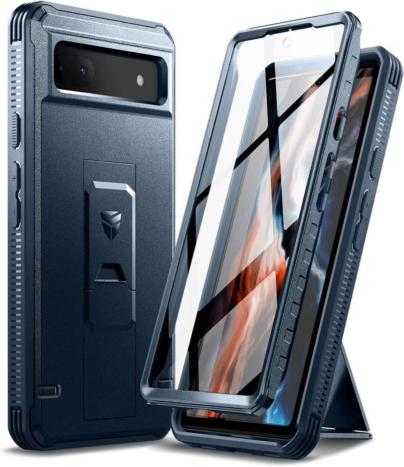 Dexnor Full Body Case for Google Pixel 6A, [Built in Screen Protector and Kickstand] Heavy Duty Military Grade Protection Shockproof Protective Cover for Google Pixel 6A (Military Green)  Dexnor Navy Blue  