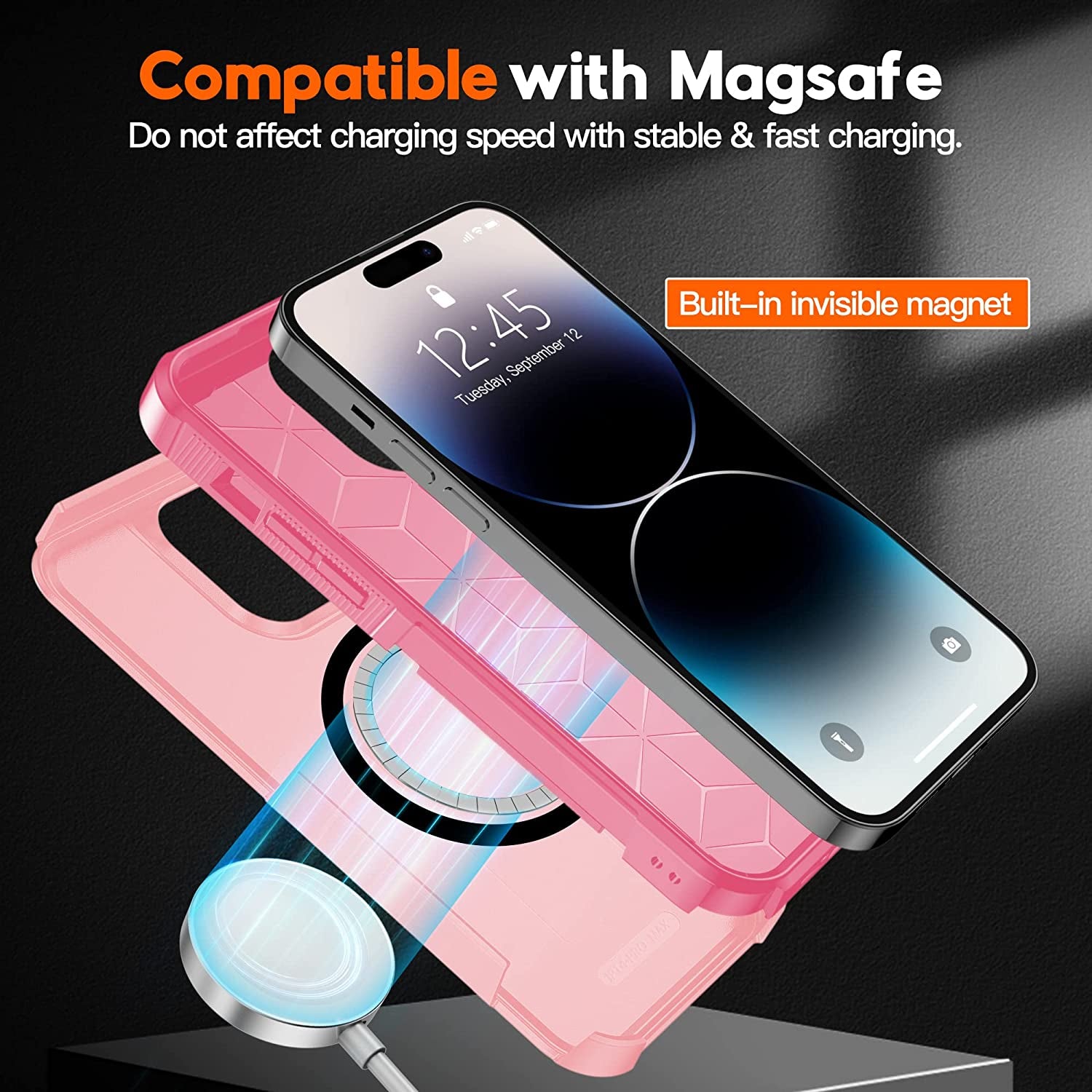 MOZOTER [6 in 1 for Iphone 14 Pro Max Phone Case [Compatible with Magsafe][Military Grade Drop Protection][Glass Screen Protector+Camera Lens Protector] Heavy Duty Shockproof Case 6.7 Inch Pink  MOZOTER   