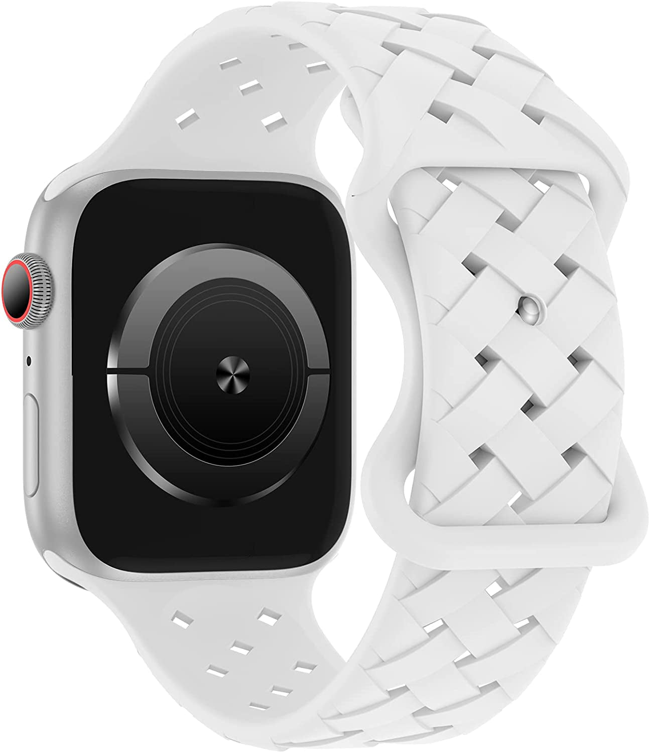 Distore Silicone Braided Weave Bands Compatible with Apple Watch 38Mm 40Mm 41Mm 42Mm 44Mm 45Mm 49Mm, Replacement Silicone Sport Breathable Strap for Iwatch Series Ultra SE 8/7/6/5/4/3/2/1 Women Men  Distore White 38mm/40mm/41mm 