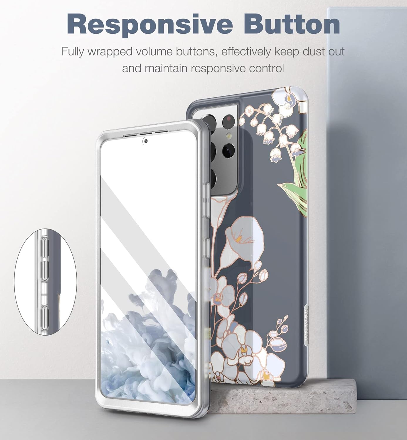 SURITCH Phone Case for Samsung Galaxy S21 Ultra 6.8 Inches Slim Fit, Front Cover with Built-In Screen Protector Smooth Back Cover Full Body Protection Shockproof Bumper, Grey Calla  SURITCH   