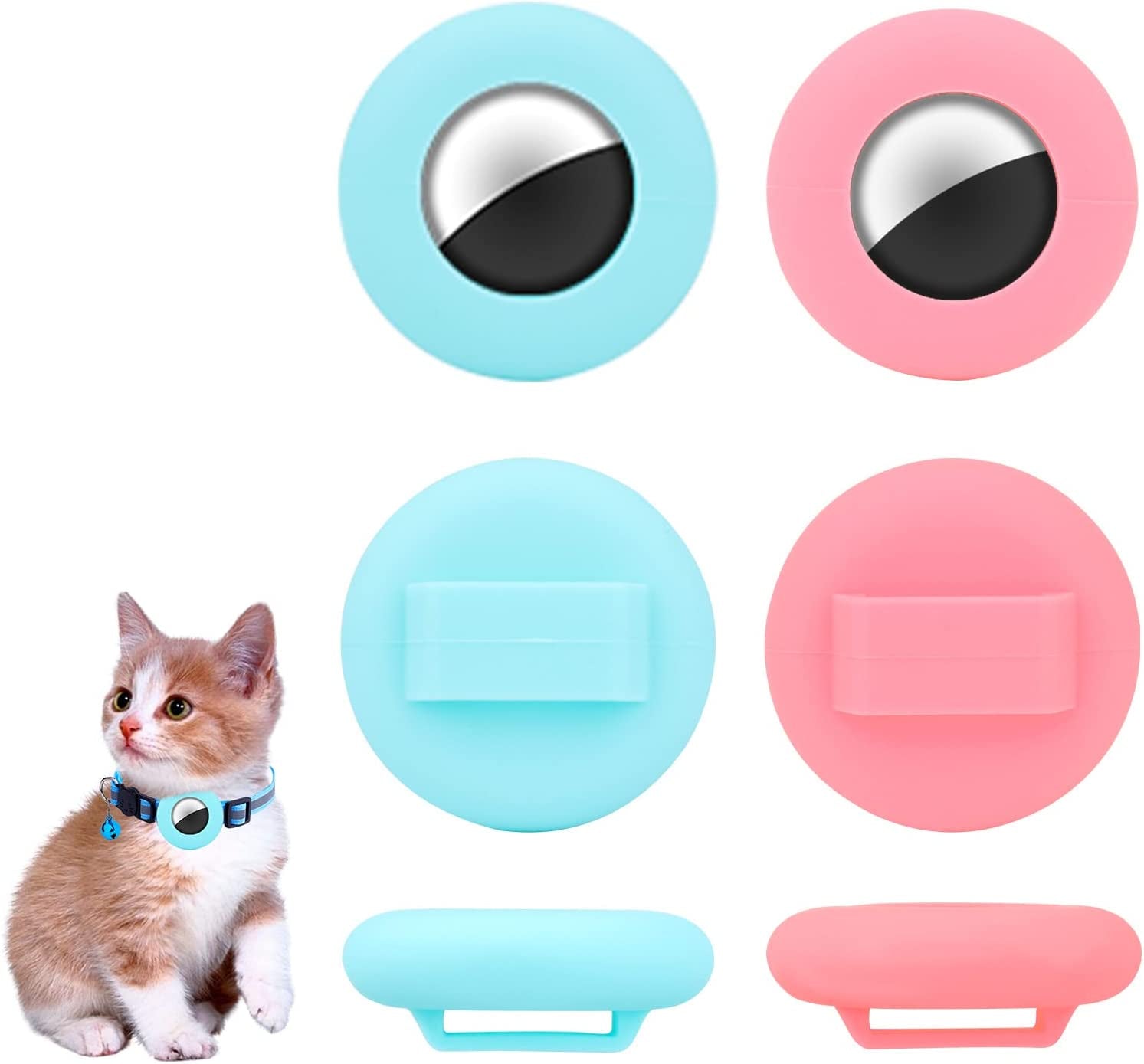 TOYMIS 2 Pcs Pet Collar Holders Compatible with Airtag, Silicone Cat Collar Holder Dog Collar Holder 3/8" Collar Tag Holders for Pets Dog Cat Children Elderly Bags (Black, Blue)  TOYMIS Pink, Mint Green  