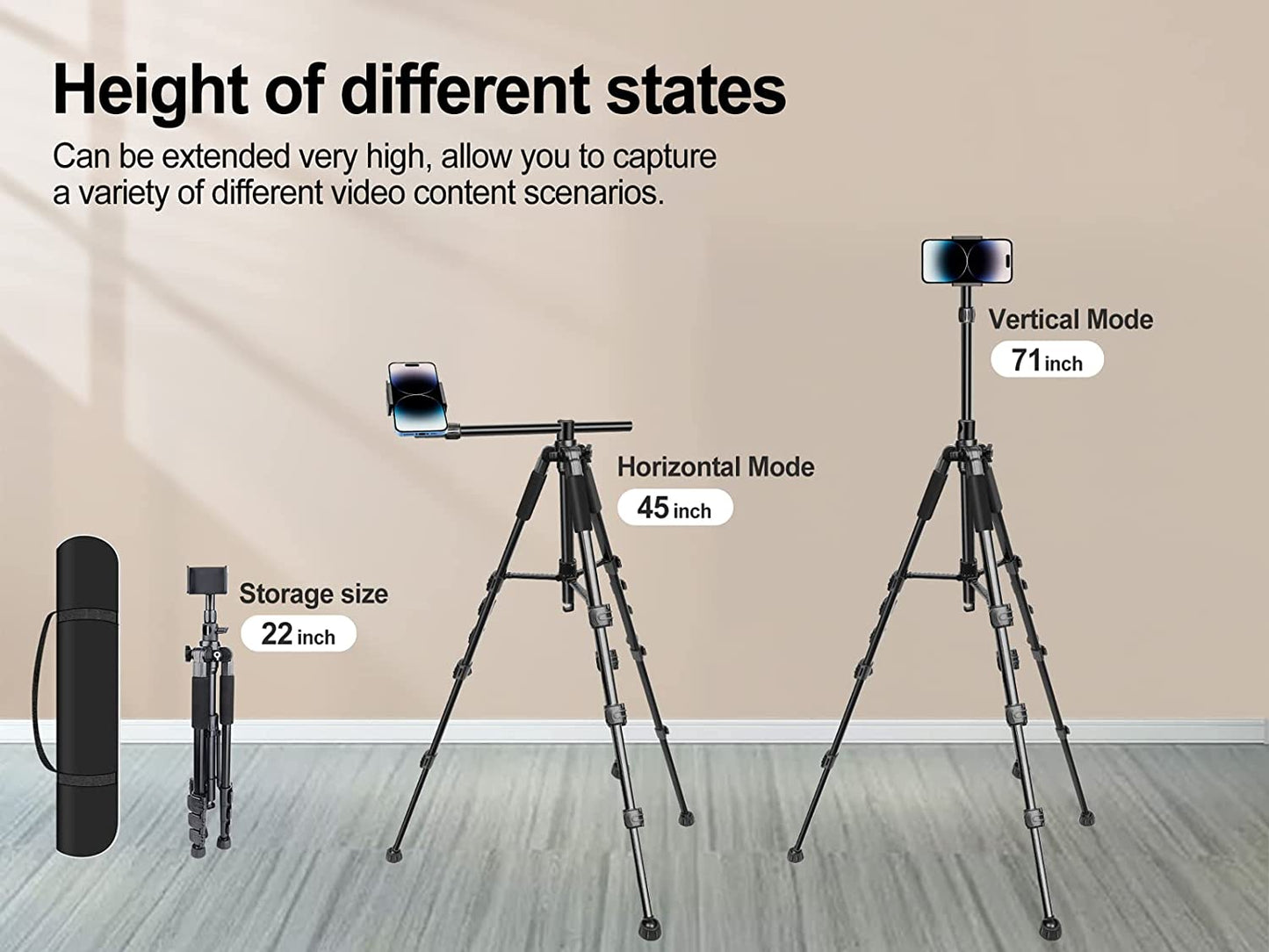 Elitehood Iphone Tripod for Overhead Video Recording [Heavy Duty & Ultra-Stable], 25In Horizontal Long Extendable Boom, 360° Rotation Iphone Tripod Stand with Remote, Vertical 71" Tall Phone Tripod  elitehood   